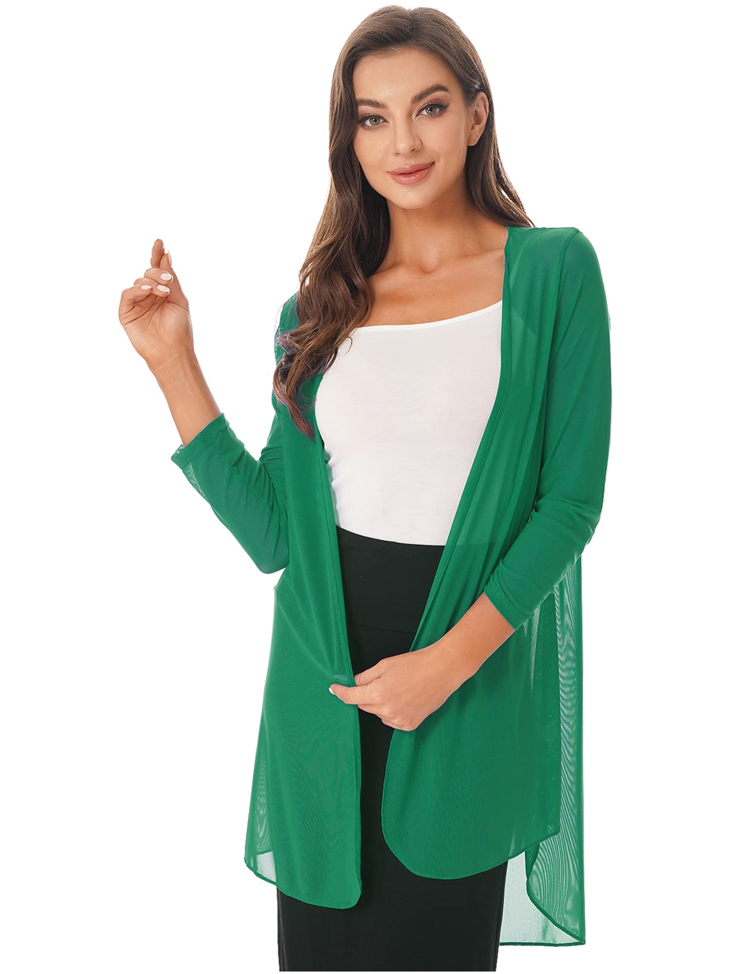 Plus Size Women's Lightweight Long Sleeve Open Front Cardigan - Solid Color Long Duster Sweater for Casual Wear, Office & Layering Outfits