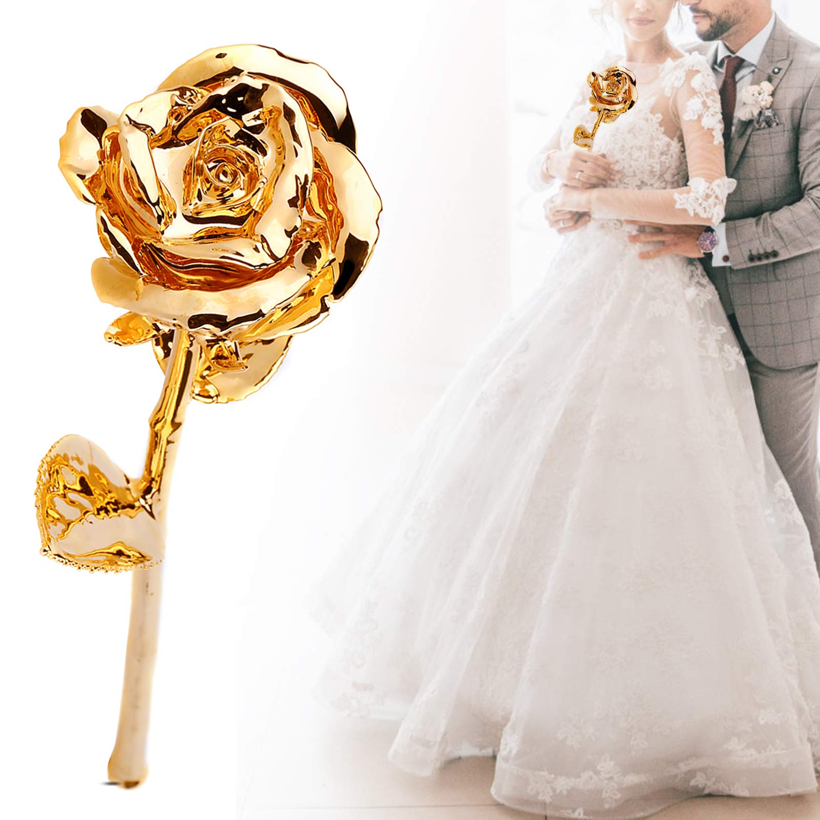 24K Gold Plated Rose Flower - Natural Shaped Rose Ornament with Vivid Details, High Safety Factor for Home Decor, Wedding Centerpiece, Anniversary Gift & Luxury Collection