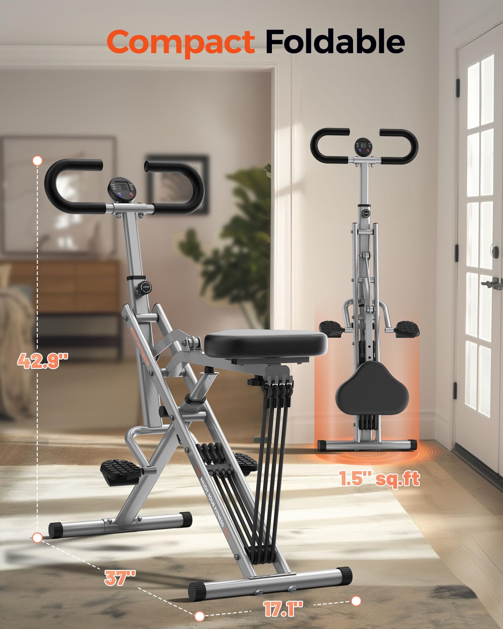 Foldable Pink Squat Machine for Home Gym - 330lbs Capacity, Adjustable 4 Resistance Bands, Rodeo Core Trainer for Glutes, Thighs & Abs - Perfect for Butt Workouts, Leg Press & Hip Thrust Exercises | Compact Design for Small Spaces & Full-Body Training