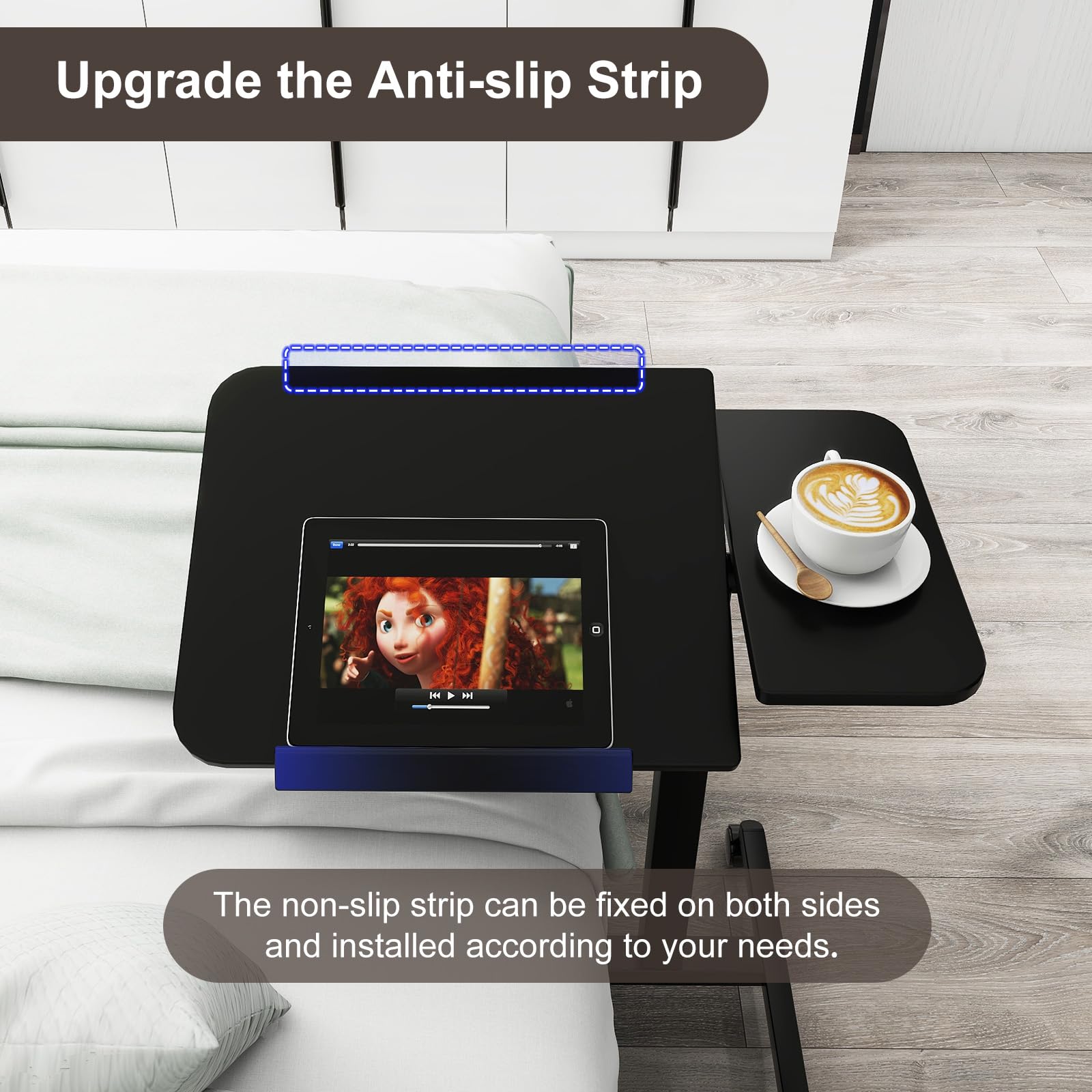 Adjustable Overbed Table with Wheels - Portable Rolling Laptop Desk for Bed, Sofa & Hospital Use - Mobile Computer Cart & Side Table for Home, Office & Patient Care