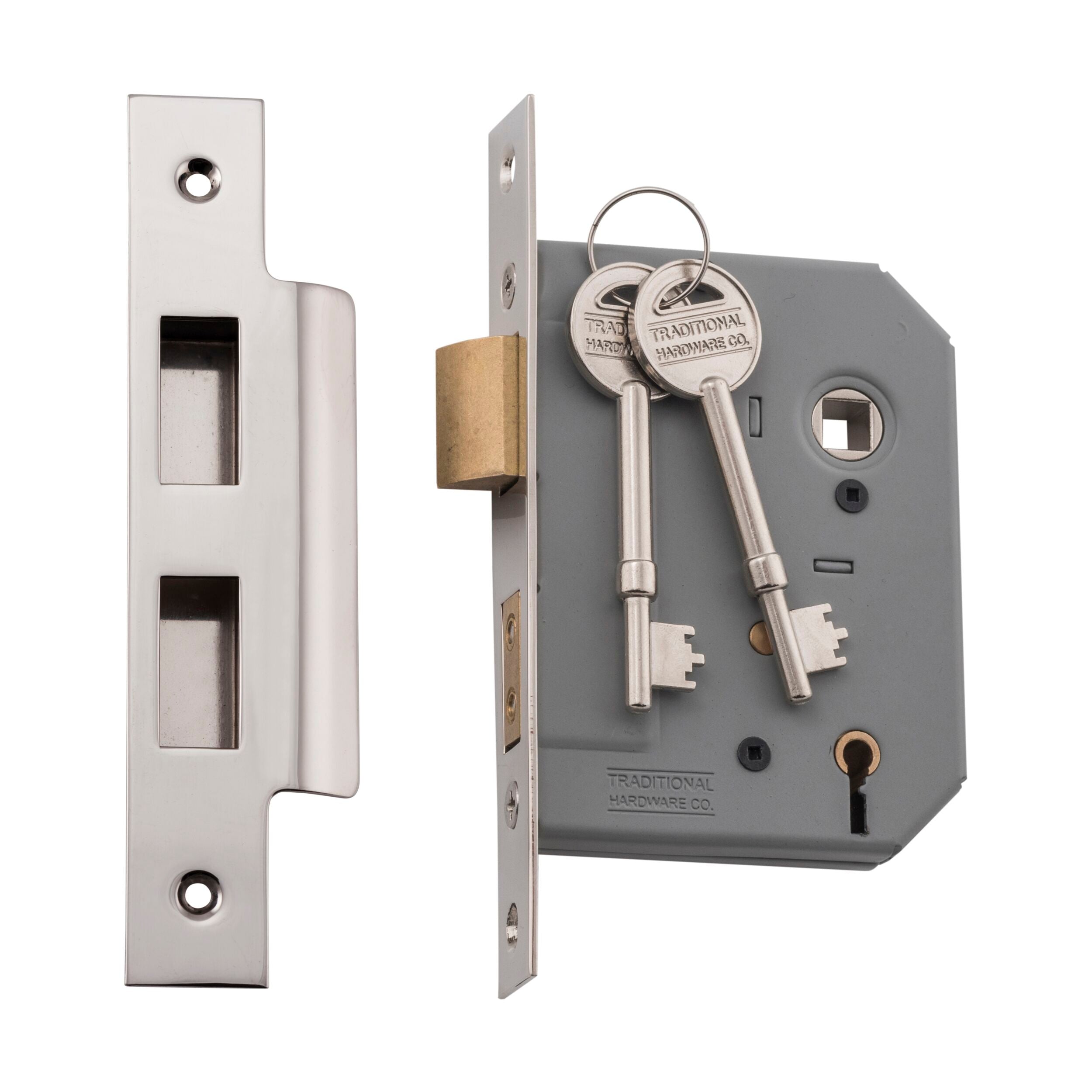5 Lever Mortice Lock CTC57mm Backset 57mm - Polished Nickel Finish for Home & Office Security - Ideal for Doors, Cabinets, and Storage Units