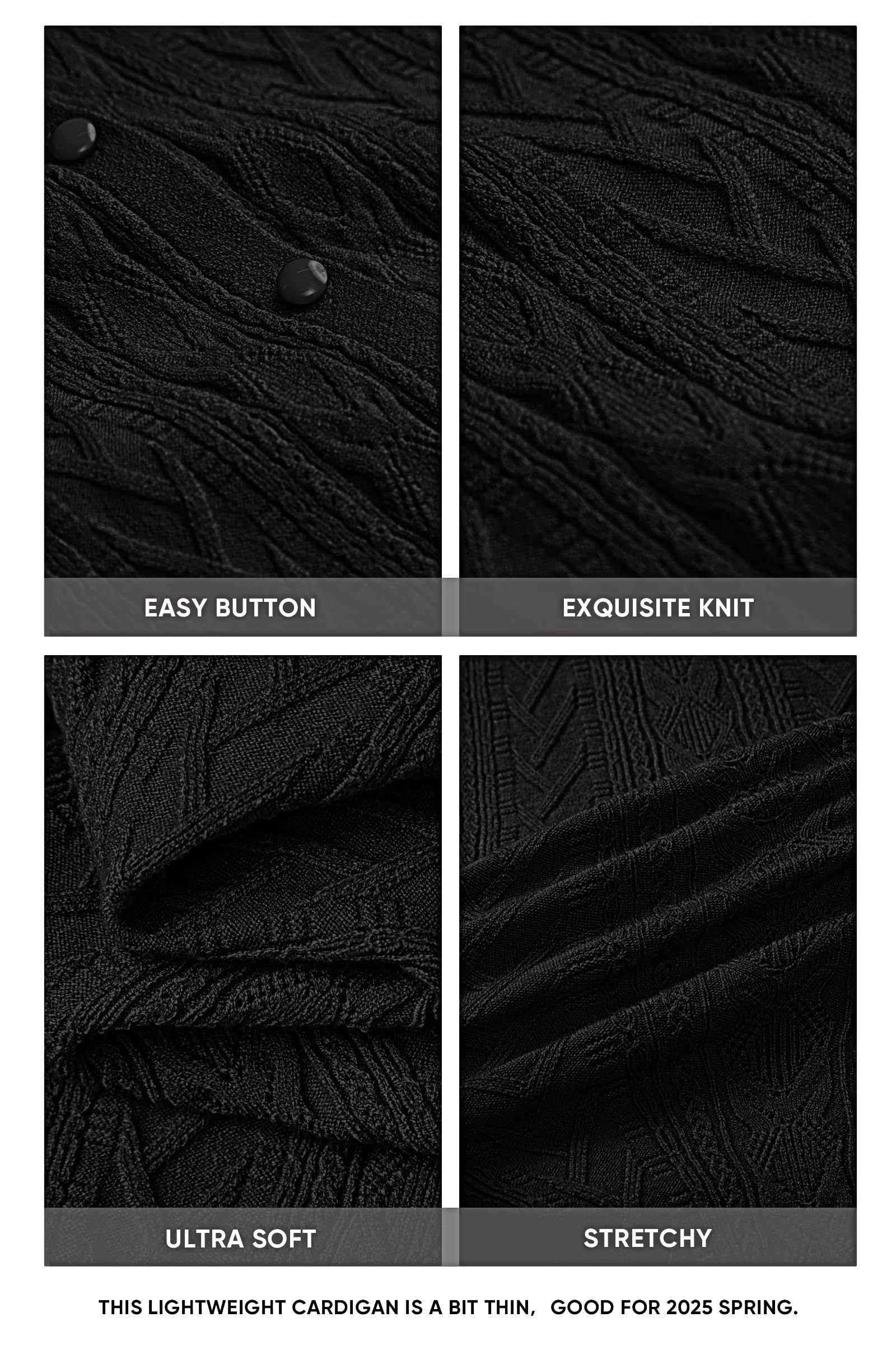 Arach&Cloz Women's 2025 Lightweight Cable Knit Cardigan - Long Sleeve Button Down Casual Sweater with Crew Neck - Soft Spring Top for Office, Dating & Everyday Wear