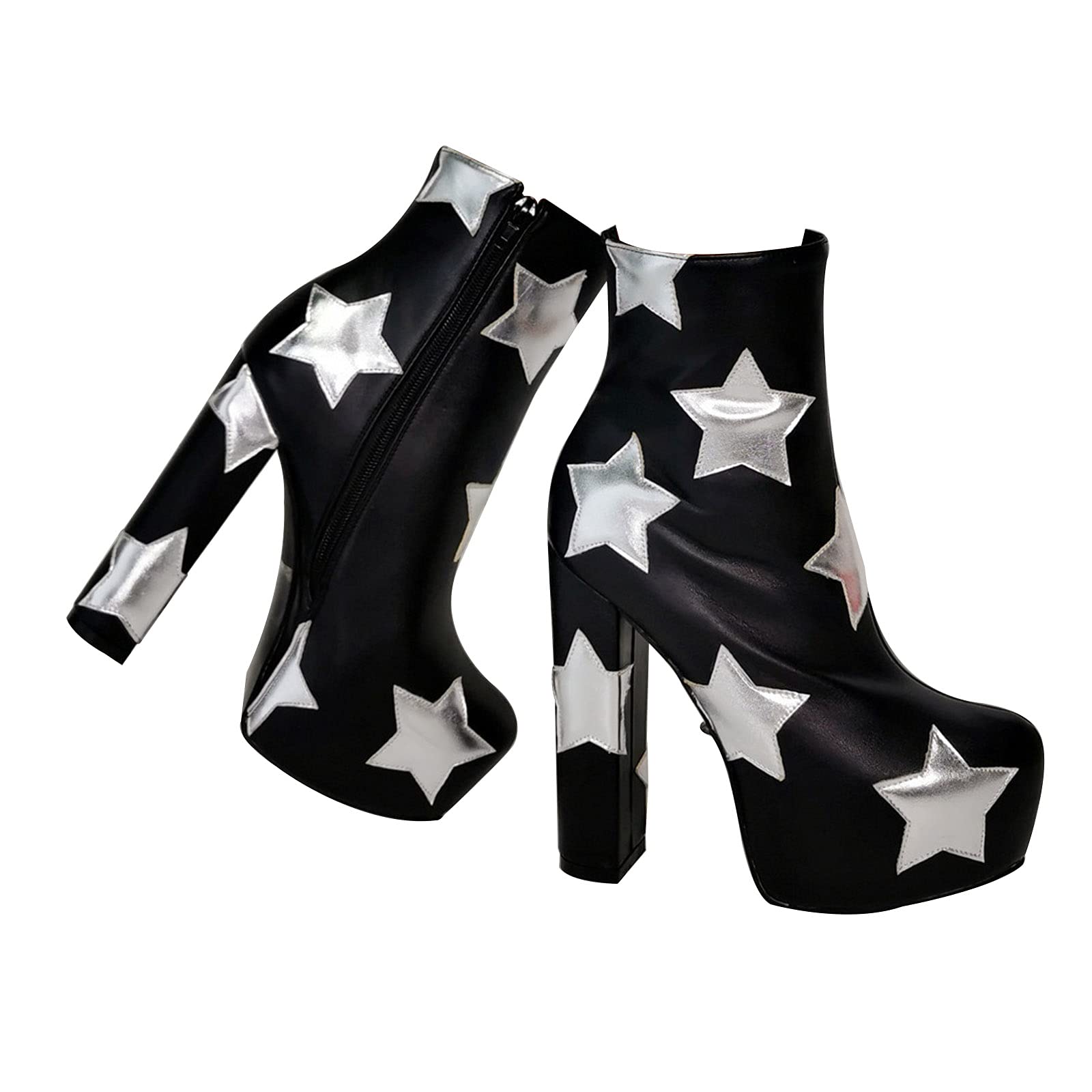 VOMIRA Women's Chunky Block Heel Ankle Boots with Zipper - Platform High Heel Dress Boots for Party, Night Out & Office Wear