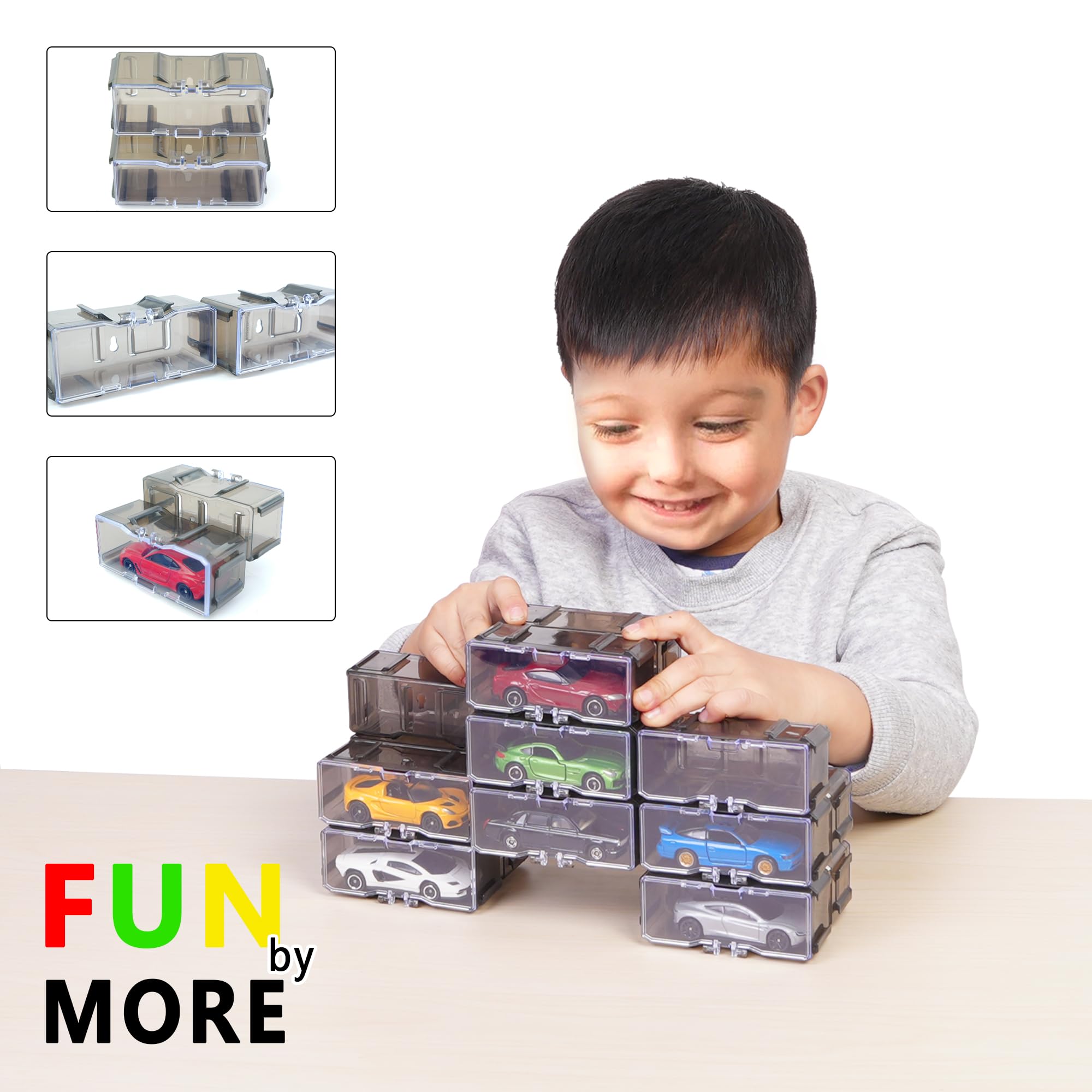 Hot Wheels Car Storage Case - 10/40 Capacity Organizer for 1/64 Scale Matchbox & Mini Cars | Stackable Toy Vehicle Display with Interlocking Design (Black, 10-Pack) - Perfect for Kids' Room Organization & Car Collection Display
