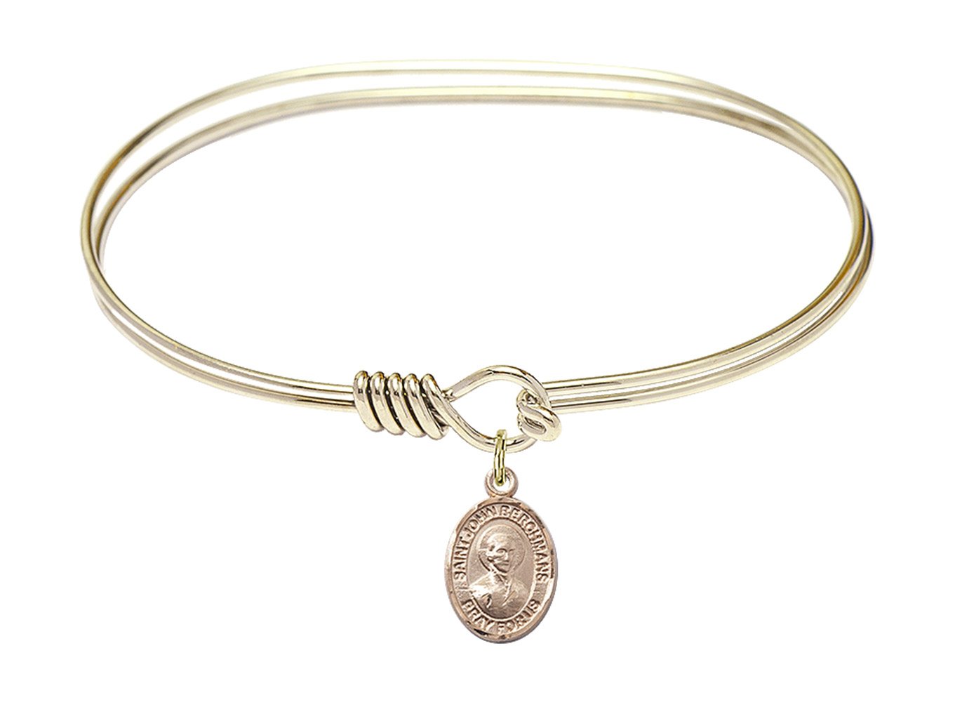 F A Dumont 7 Inch Oval Eye Hook Bangle Bracelet with St. John Berchmans Charm - Elegant Religious Jewelry for Women, Perfect for Church, Weddings & Special Occasions