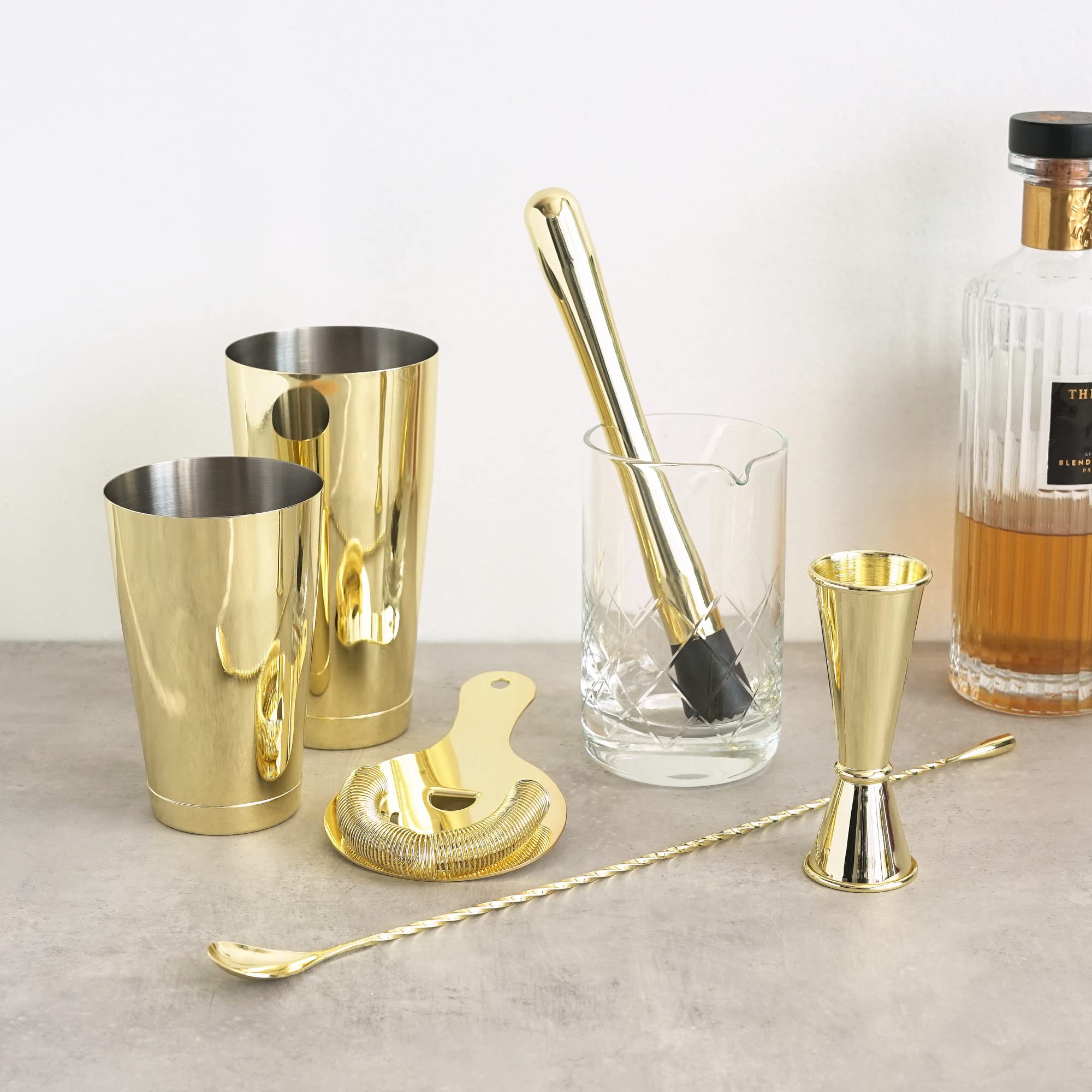 Premium Viski Gold Cocktail Shaker Set - 7-Piece Stainless Steel Bar Tools Kit with Mixing Glass, Bar Spoon & Bartender Accessories - Perfect for Home Bars, Parties & Professional Mixology