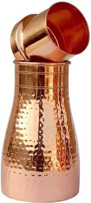 **Ayurveda Pure Copper Water Bottle - 1000ml | Hammered Finish with Glass Lid | Eco-Friendly & Reusable | Perfect for Bedroom, Yoga, Travel & Daily Hydration**