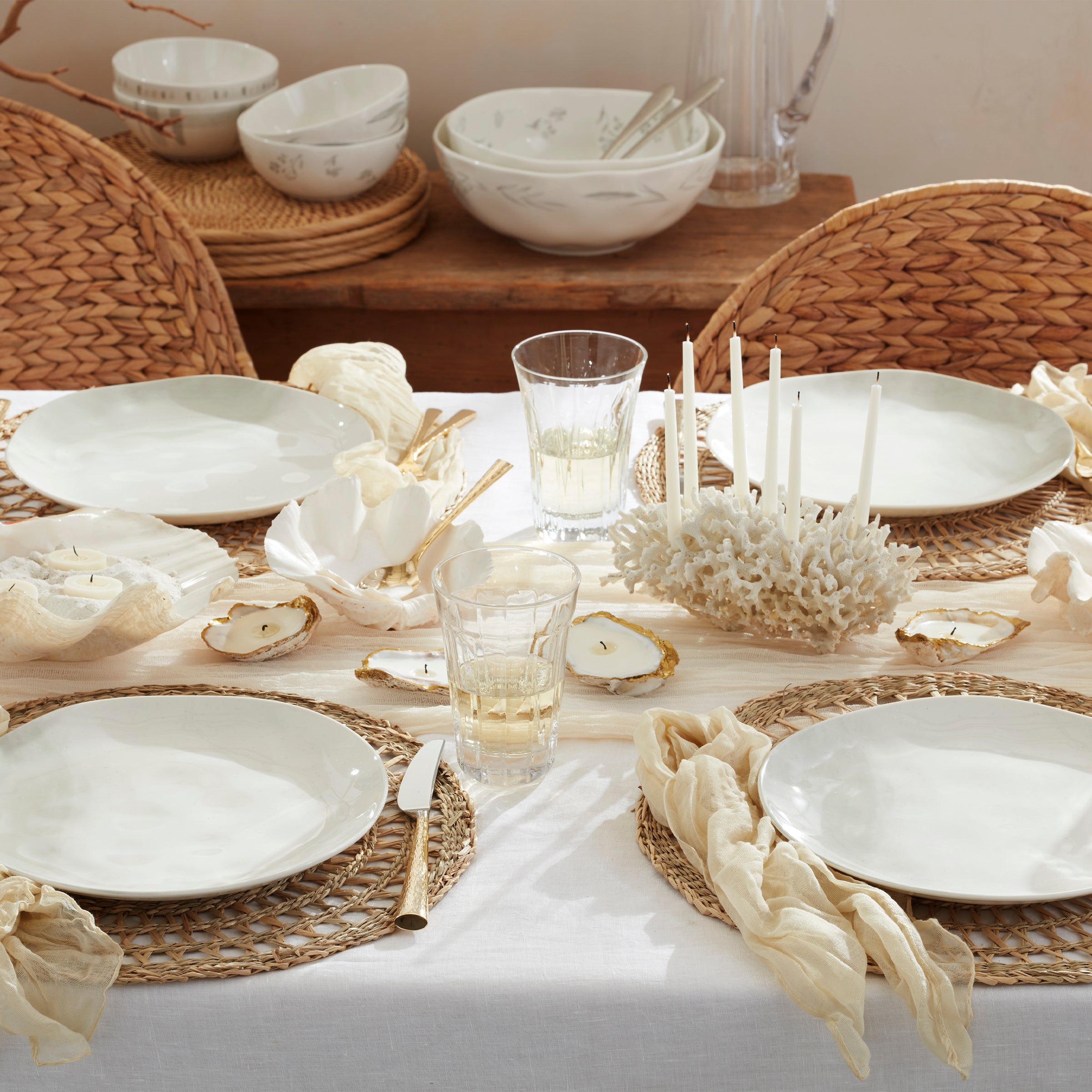 Premium Oyster Bay Dinner Plates Set of 4 - Elegant Porcelain Dishware for Fine Dining, Entertaining & Everyday Use