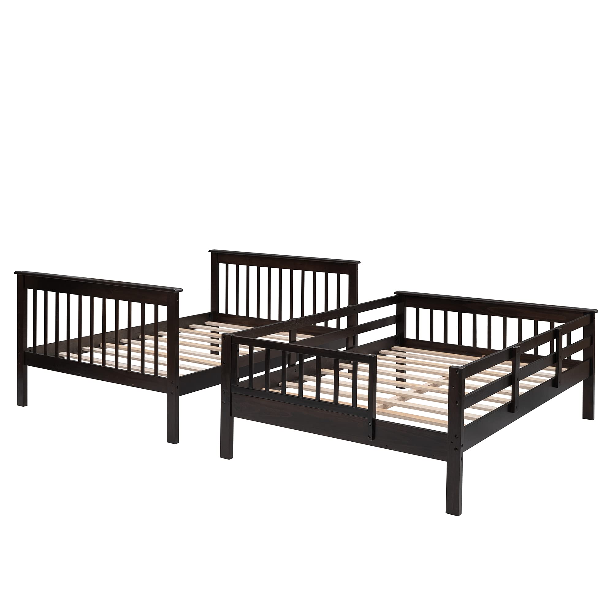 Full Over Full Bunk Bed with Storage & Guard Rail - Solid Wood Twin Bunk Bed for Kids, Teens, Dorm Rooms & Small Spaces - Space-Saving Bedroom Furniture with Built-in Storage (Espresso Finish) - Perfect for Shared Kids' Rooms, College Dorms & Guest Bedrooms