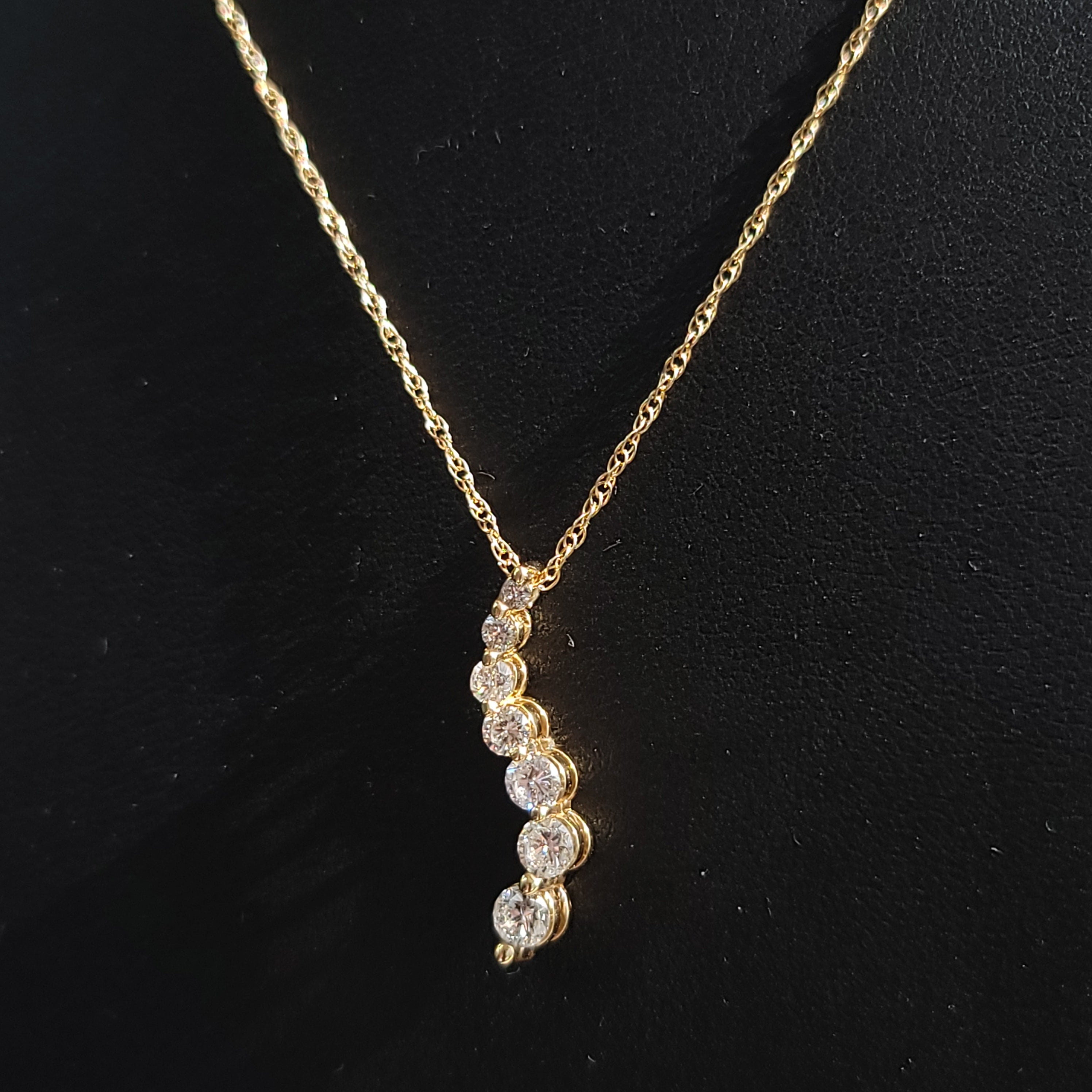 3/4 CT Diamond Journey Necklace in 14k Yellow Gold - Elegant Pendant for Anniversary, Wedding & Special Occasion Gifts
