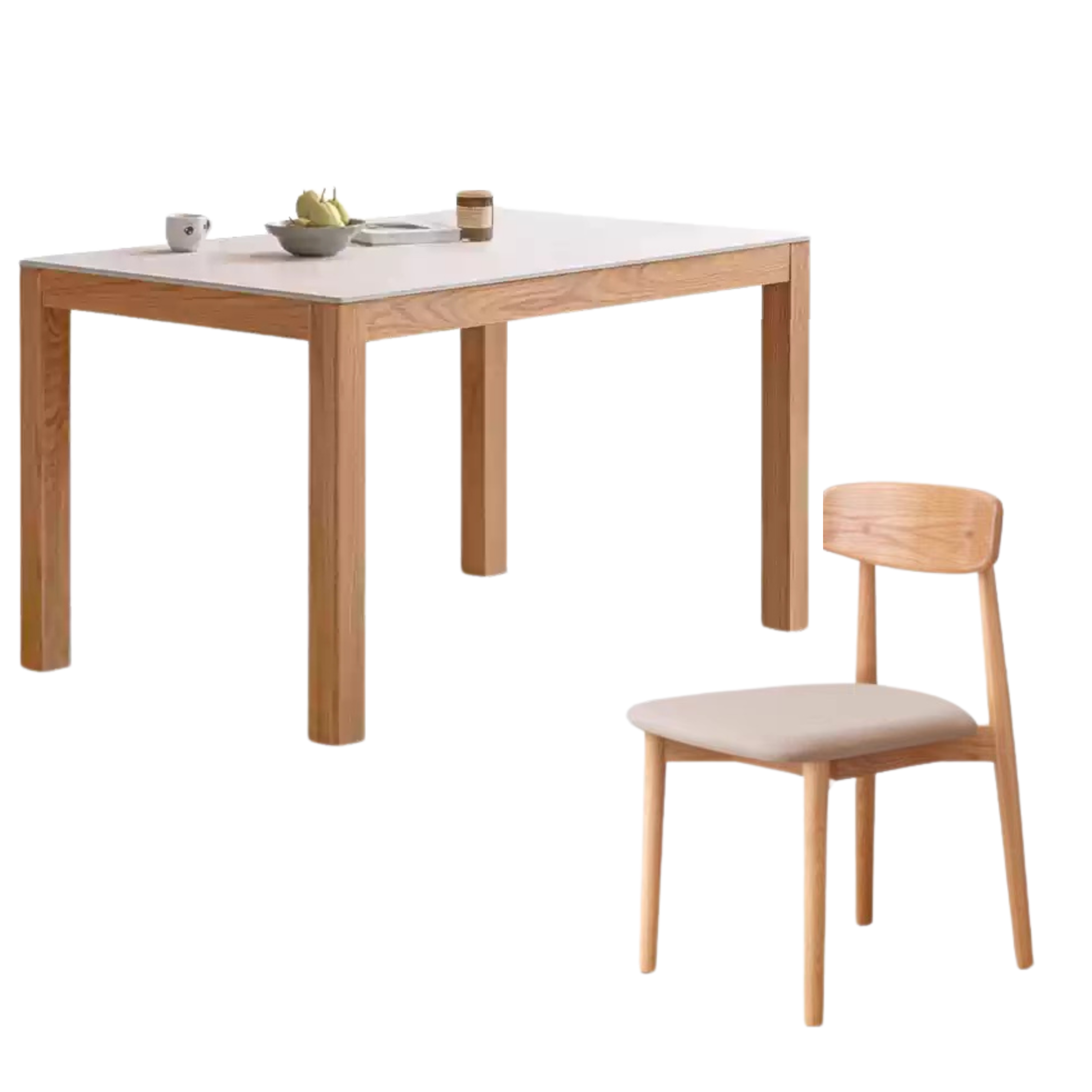 62.7x33.2x29.6 inch / 159.4x84.4x75.2 cm / Natural Wood Color / One table and six chairs smoked chestnut brown soft chair