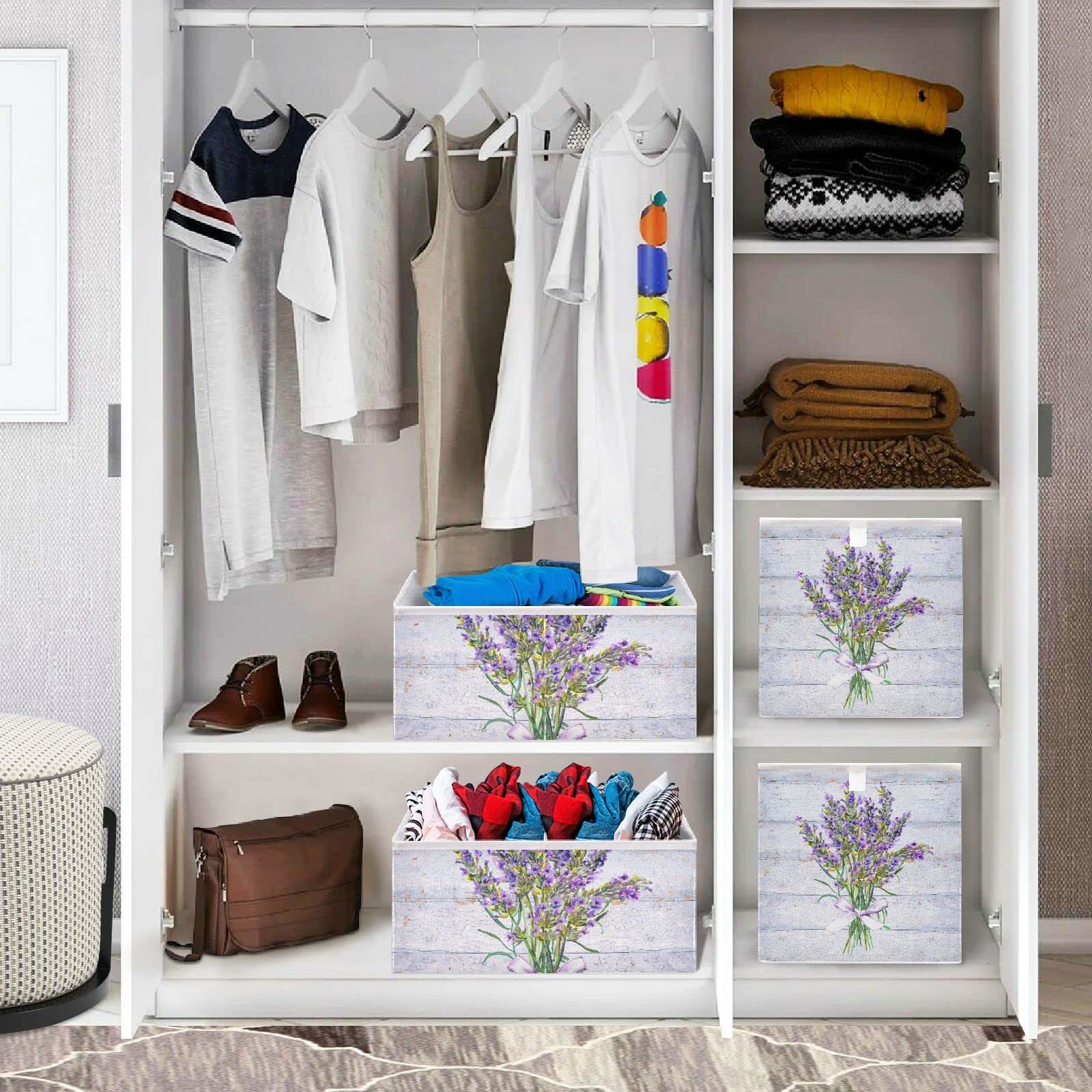 Lavender Scented Foldable Collapsible Storage Baskets - 16 x 11 Inch Decorative Organizer for Closet, Pantry, Office & Home - Perfect for Clothes, Toys, Books & More | Space-Saving Shelf Storage Solution