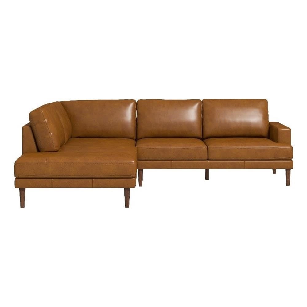 ASHCROFT Aplee Pillow Back Genuine Leather Upholstered Left-Facing Tan Sectional Sofa - Perfect for Living Room, Family Room & Home Theater Seating