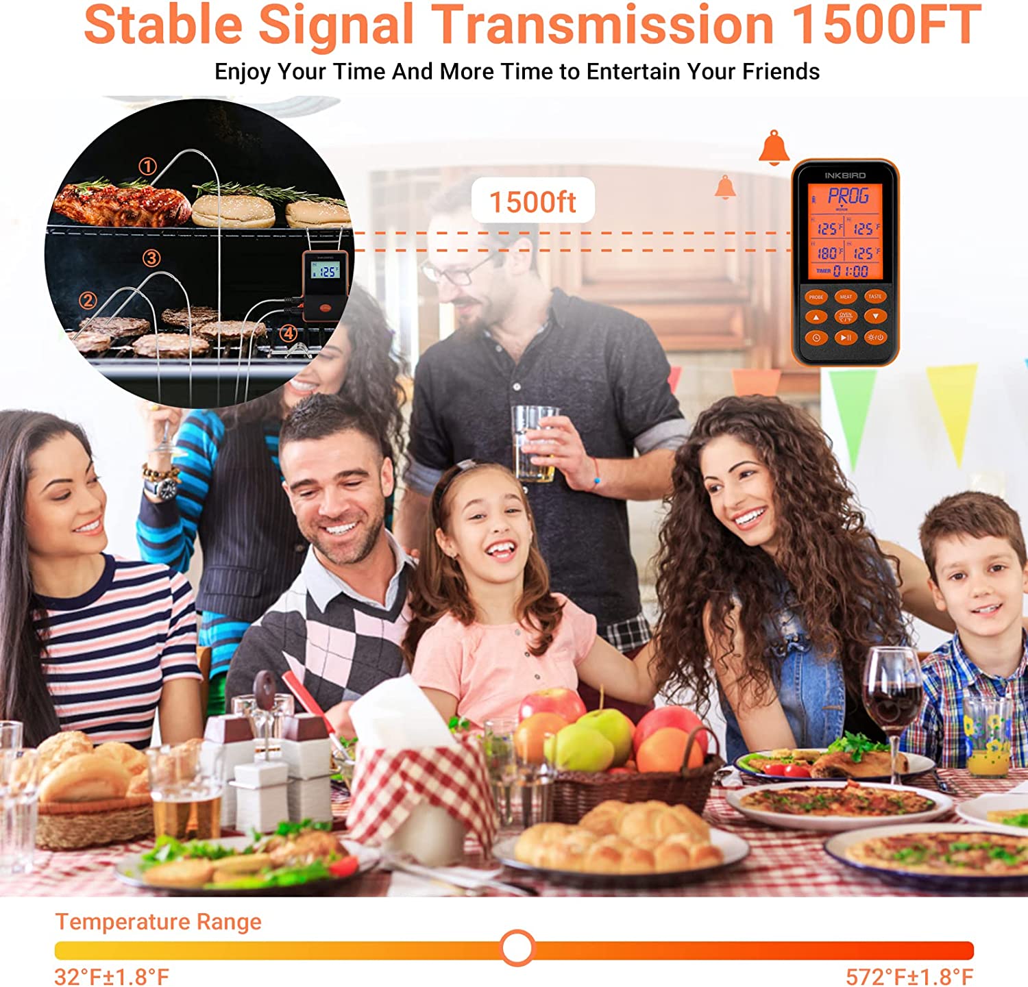 Wireless BBQ Thermometer IRF 4S - Digital Meat Thermometer for Grilling, Smoking & Cooking - Perfect for Outdoor BBQ, Backyard Parties & Camping