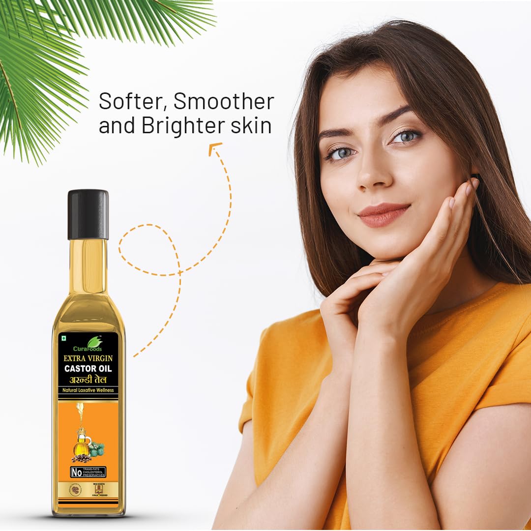 Organic CURA AYURVEDIC & UNANI Castor Oil (Arandi Oil) 200ml - Natural Laxative for Constipation Relief, Hair Growth & Body Massage | 100% Pure Cold-Pressed | For Digestive Health, Skin Care & Hair Treatment (Pack of 2 x 100ml)