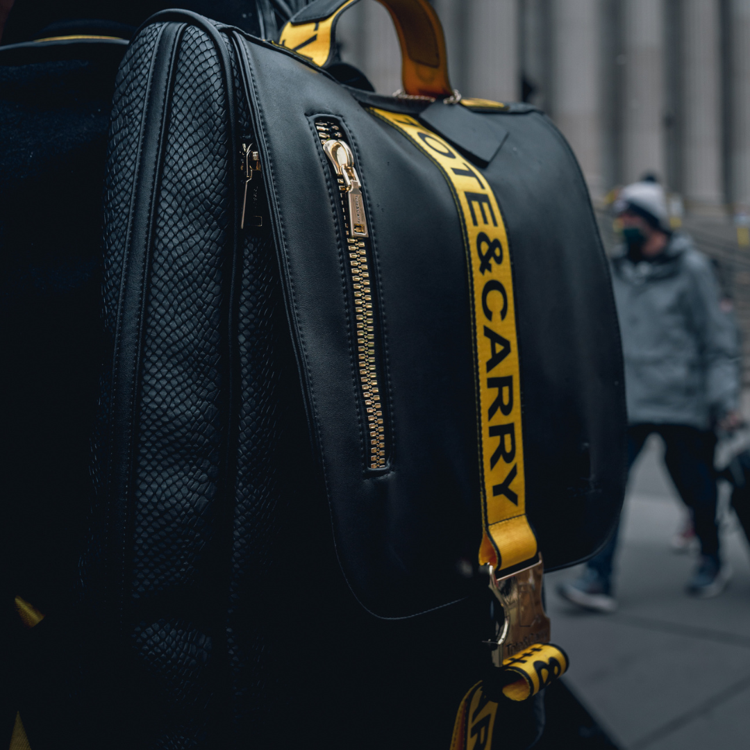 Black & Yellow Caution Tape Backpack - Durable Safety Themed School Bag for Students, Construction Workers & Outdoor Enthusiasts