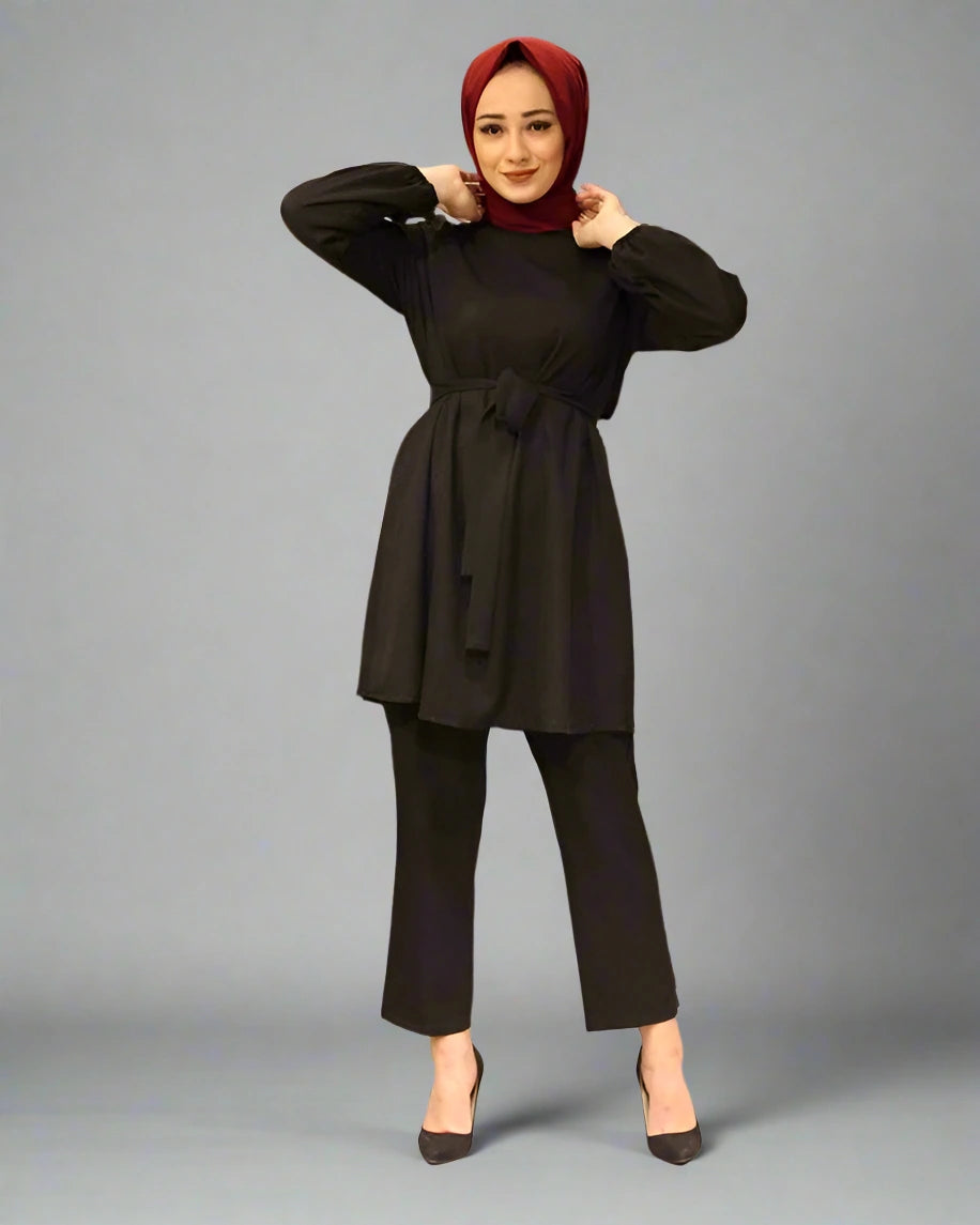 Modest Muslim Women's 2-Piece Outfit Set - Long Sleeve Top & Loose Pants | Islamic Prayer Dress, Eid Outfit, Daily Wear & Mosque Attire