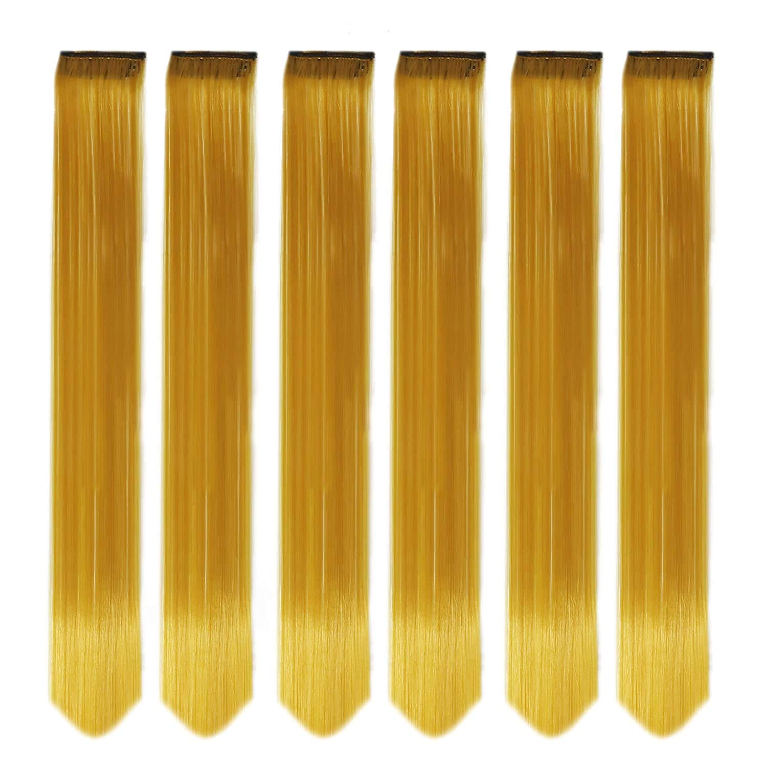 Rapidsflow® 6-Piece Colored Hair Streak Extensions for Women & Girls - 100% Real Human Hair for Highlighting, Straight Golden Blonde - Perfect for Parties, Cosplay & Daily Styling