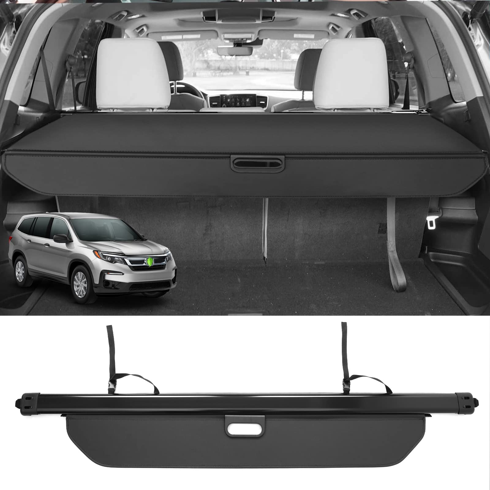 2016-2021 Honda Pilot Cargo Cover - Retractable Trunk Shade for 3rd Row SUV Accessories | No Gap Luggage Protector | Perfect for Road Trips, Grocery Storage & Pet Travel
