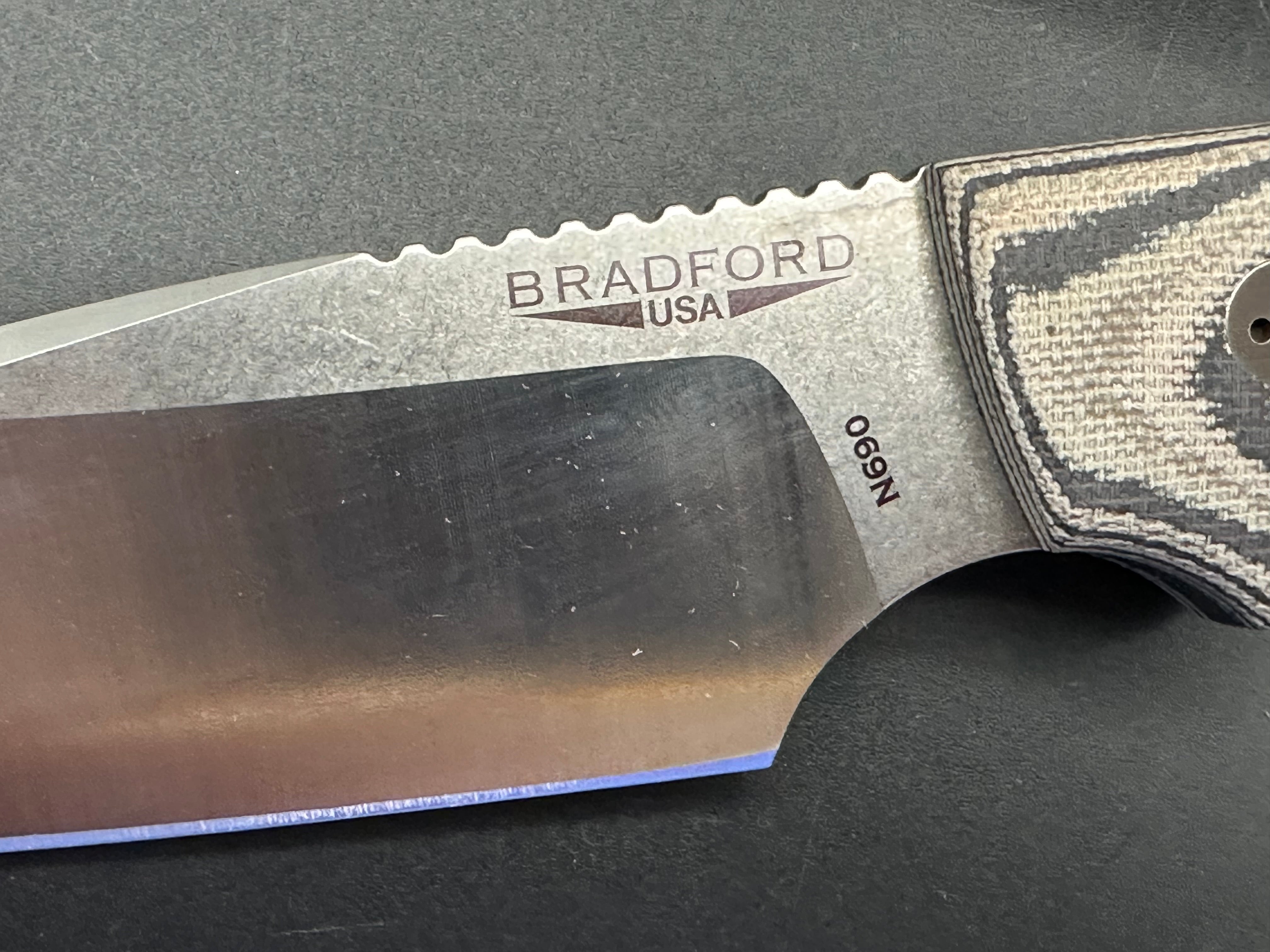 Bradford Knives Guardian4 Tactical Folding Knife - 3D Camo Micarta Handle, N690 Steel Blade, False Edge - Perfect for Outdoor Survival, Hunting & EDC