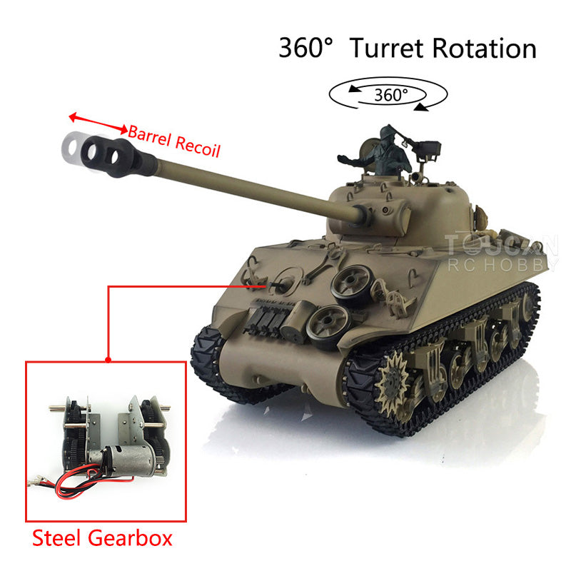 Henglong 1/16 Scale 7.0 RC M4A3 Sherman Tank Model 3898 - 2.4G Remote Control with 360° Rotating Turret, Barrel Recoil & Durable Plastic Construction - Perfect for Outdoor Military Battles, Collectors & RC Tank Enthusiasts