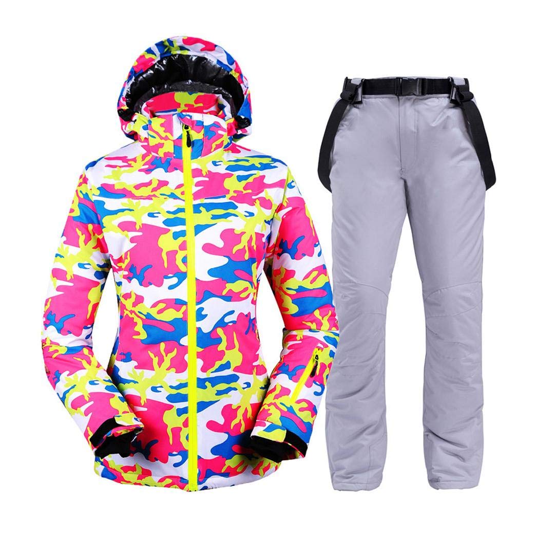 **Women's Waterproof Ski Jacket & Bib Pants Set - Printed Snowboard Hooded Winter Jacket for Skiing, Snowboarding & Outdoor Activities**