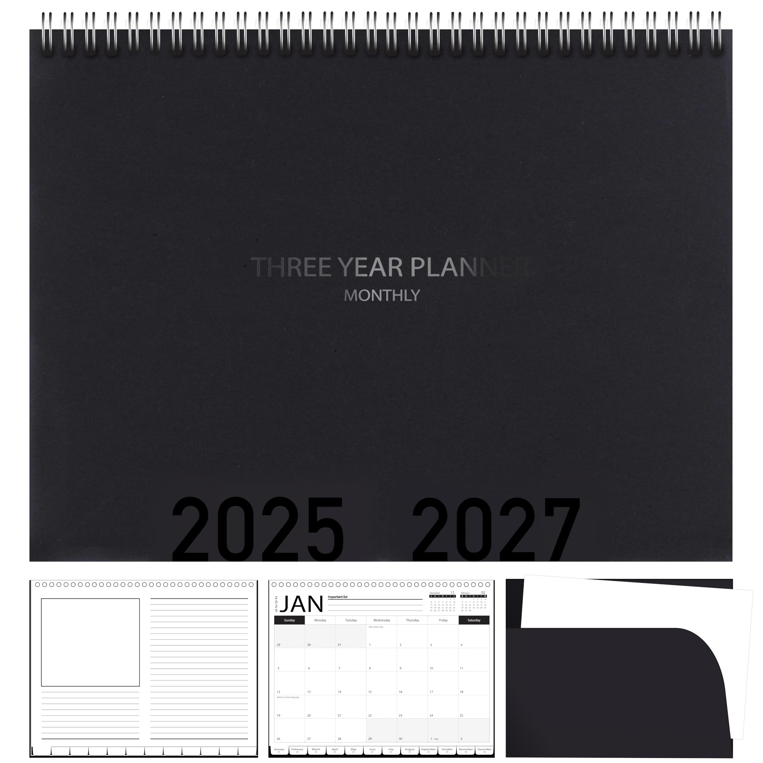 2025-2027 3-Year Monthly Planner Calendar - Spiral Bound Organizer with Tabs, 8.5 x 11 Inches, Black - Perfect for Office, School, Home & Gift Giving