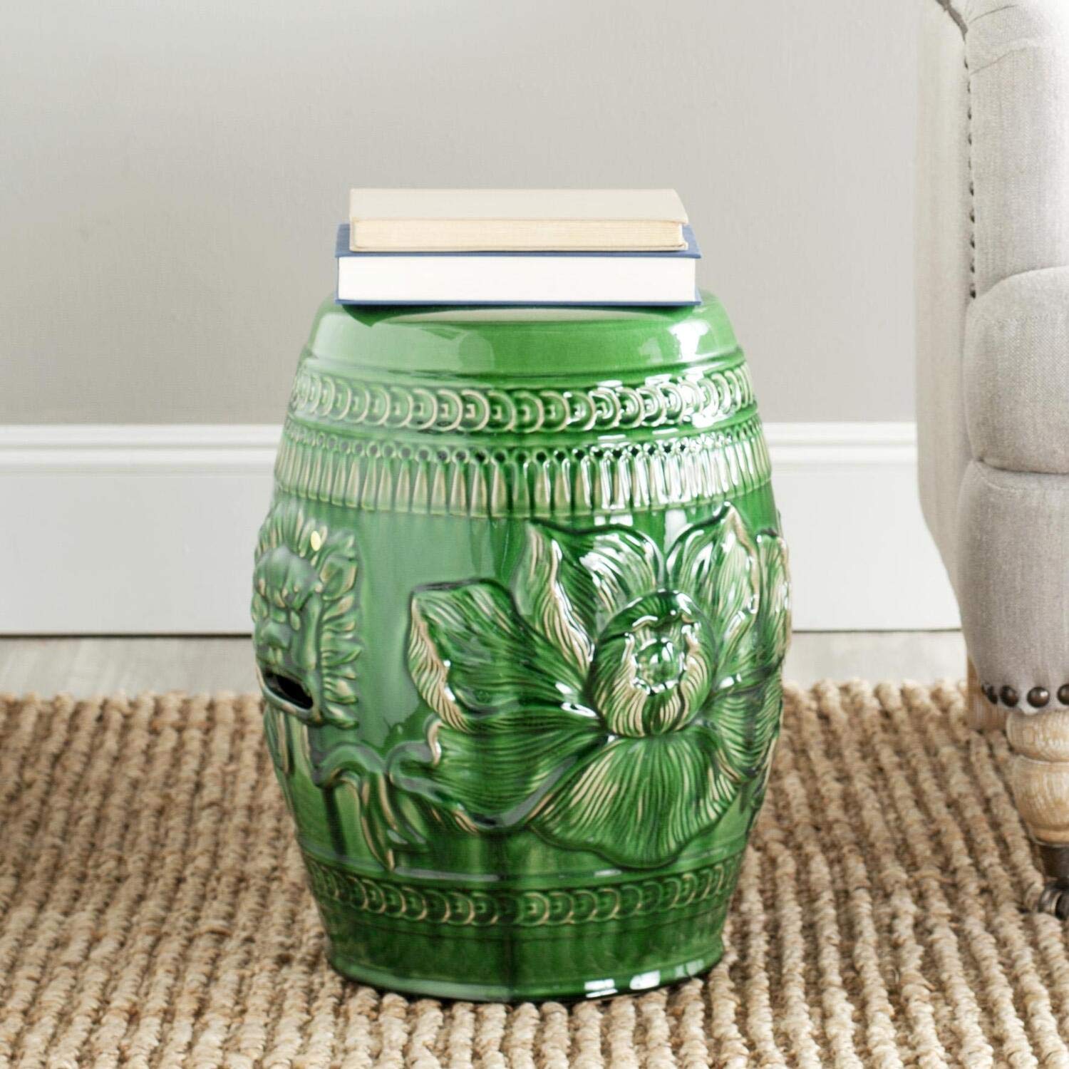 SAFAVIEH ACS4505A Chinese Dragon Ceramic Garden Stool - Handcrafted Decorative Outdoor Seat in Emerald Green | Perfect for Patio, Porch & Asian-Inspired Landscaping