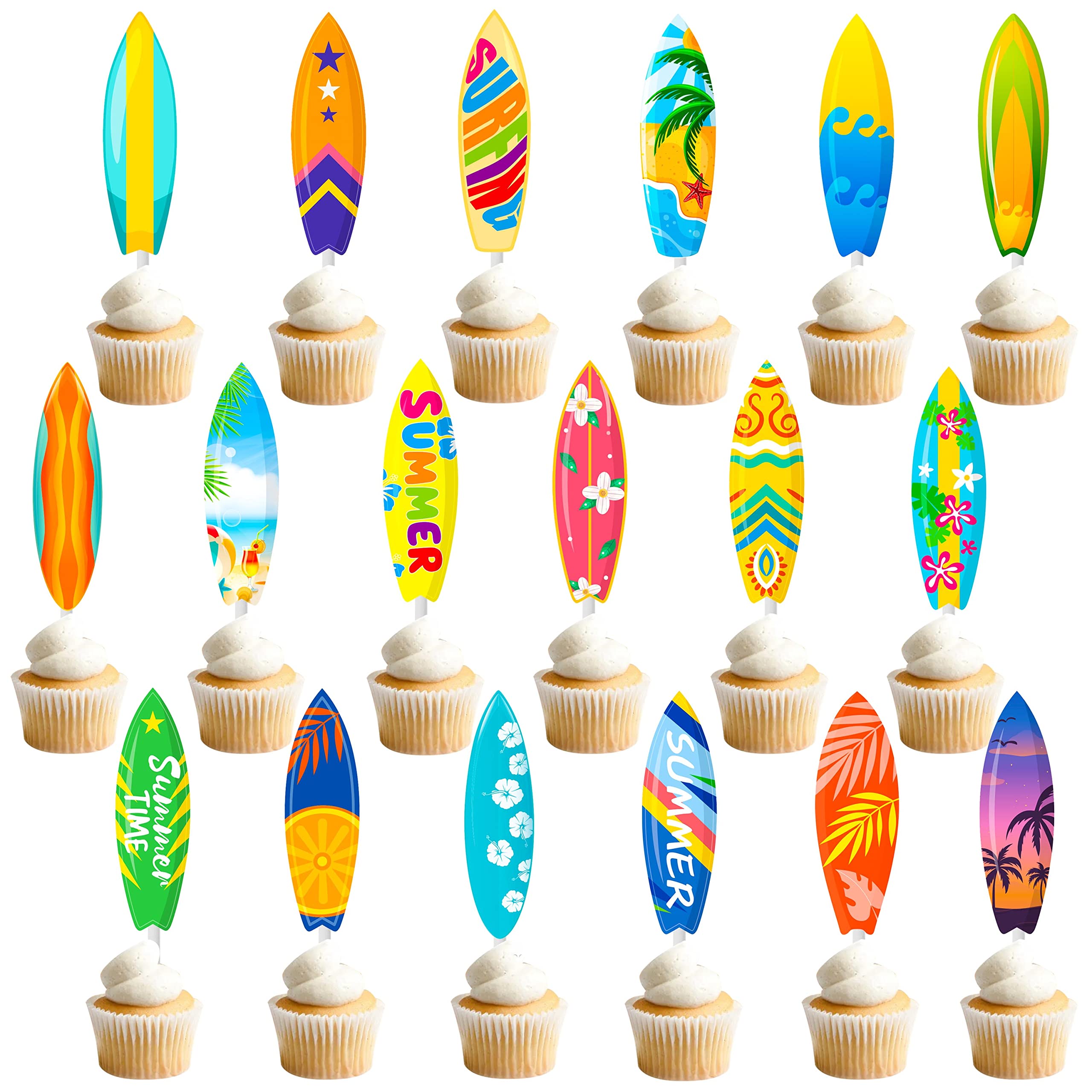 36pcs Surfboard Cupcake Toppers - Summer Beach Party Decorations for Pool Birthday, Baby Shower & Hawaii Themed Events - Perfect for Summer Celebrations, Beach Weddings and Tropical Themed Desserts
