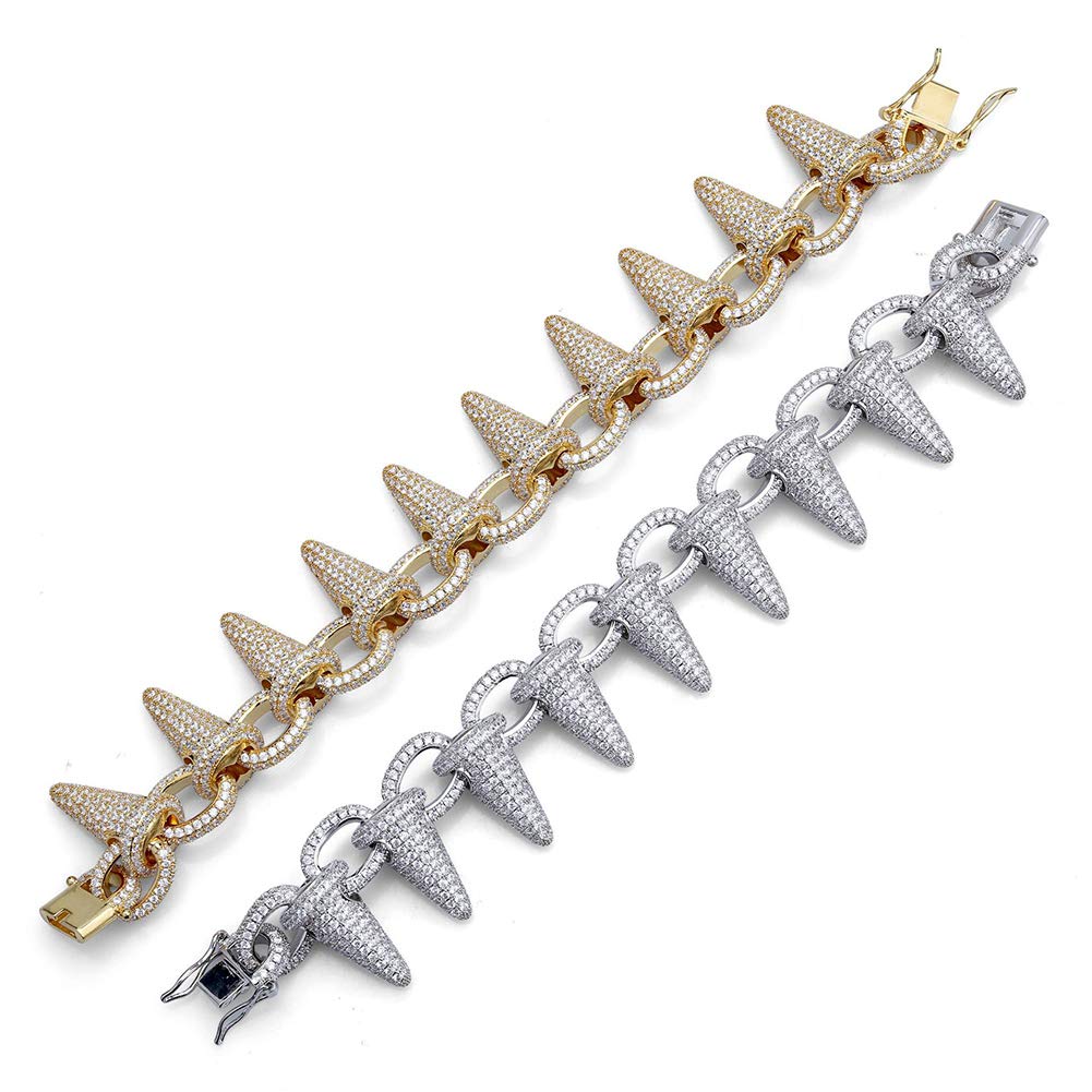 Luxury Punk Rock Spiked Rivet Stud Bracelet for Men & Women - Gold & Silver Hip Hop Cuff Bangle (7 Inch) - Perfect for Concerts, Parties & Streetwear Fashion