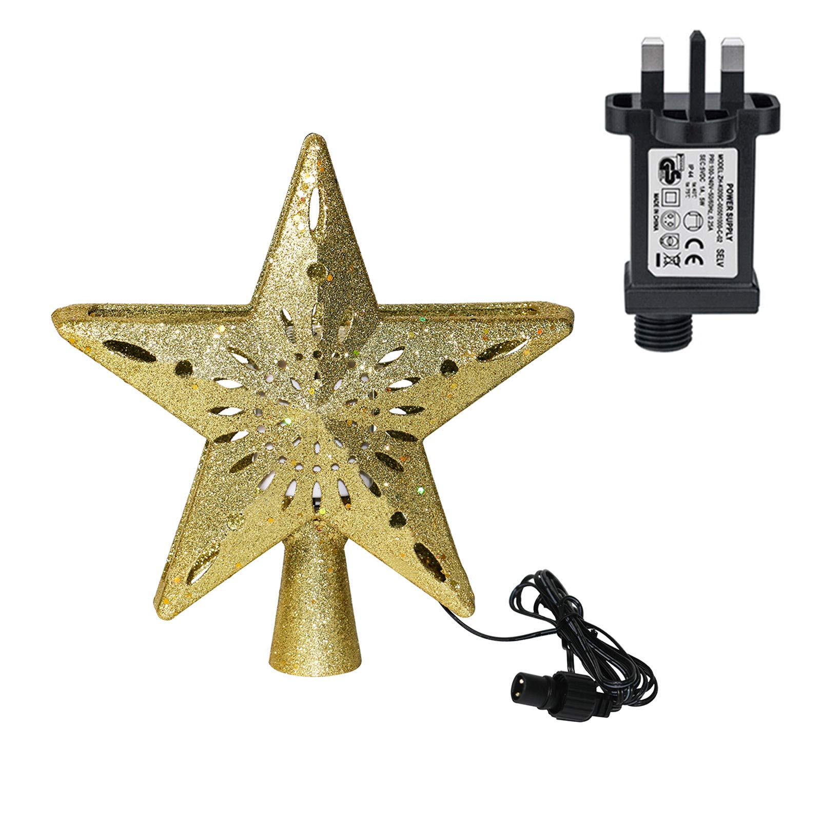 CHENGBEI Christmas Tree Topper LED Projection Lamp with US/EU/UK Plug - Holiday Decorations for Xmas Tree, Home, Party & Outdoor Decor