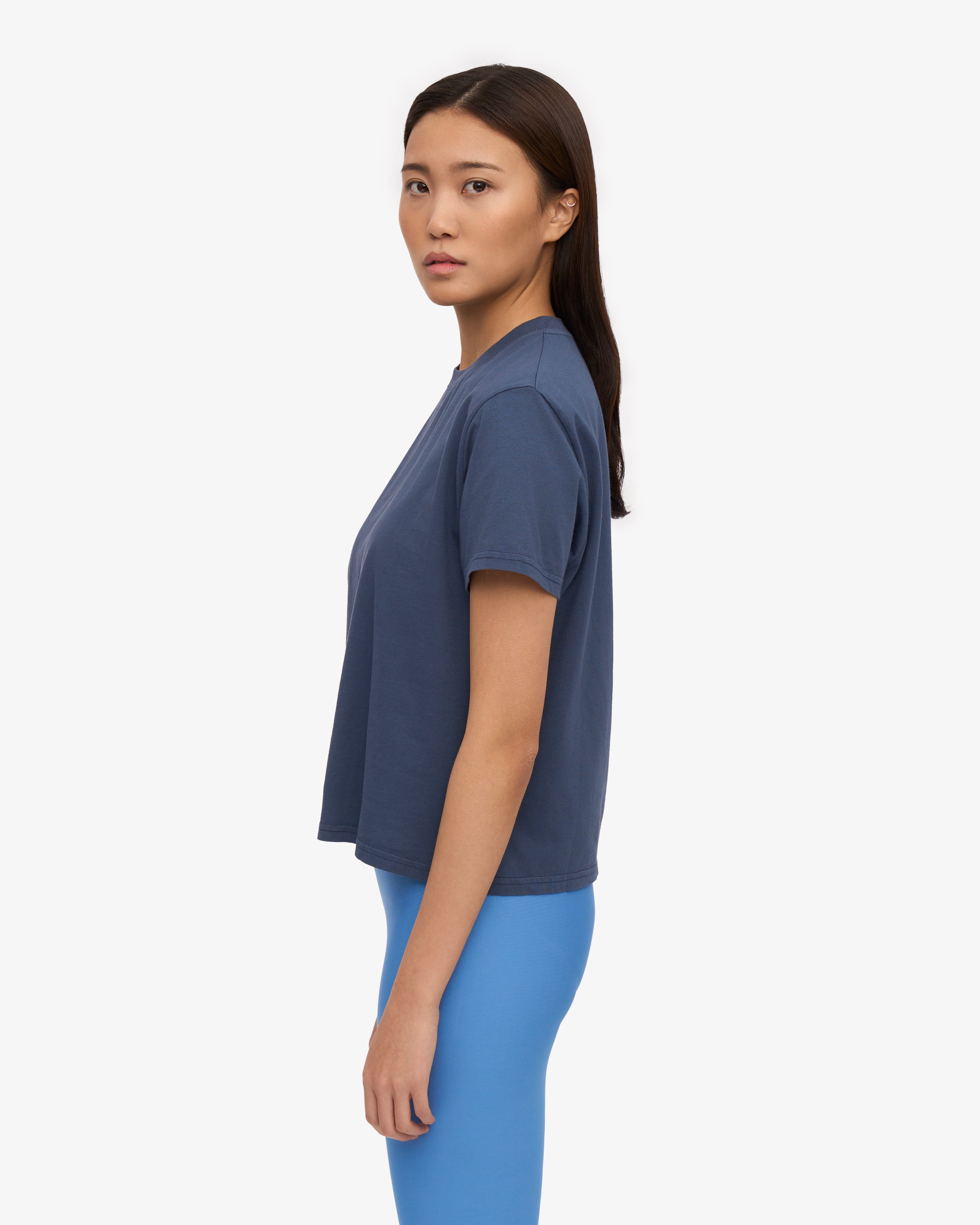 Organic Boxy Crop Tee - Petrol Blue | Women's Casual Short Sleeve T-Shirt | Perfect for Yoga, Beach & Everyday Wear