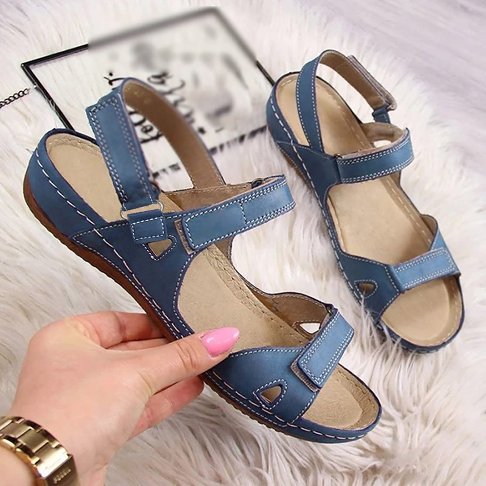 **Women's Orthopedic Sandals with Arch Support – Comfortable Orthotic Walking Sandals for Flat Feet – Fashionable Open-Toe Summer Sandals with Ankle Strap (Blue, Size 7) – Ideal for Walking, Travel & Casual Outfits**