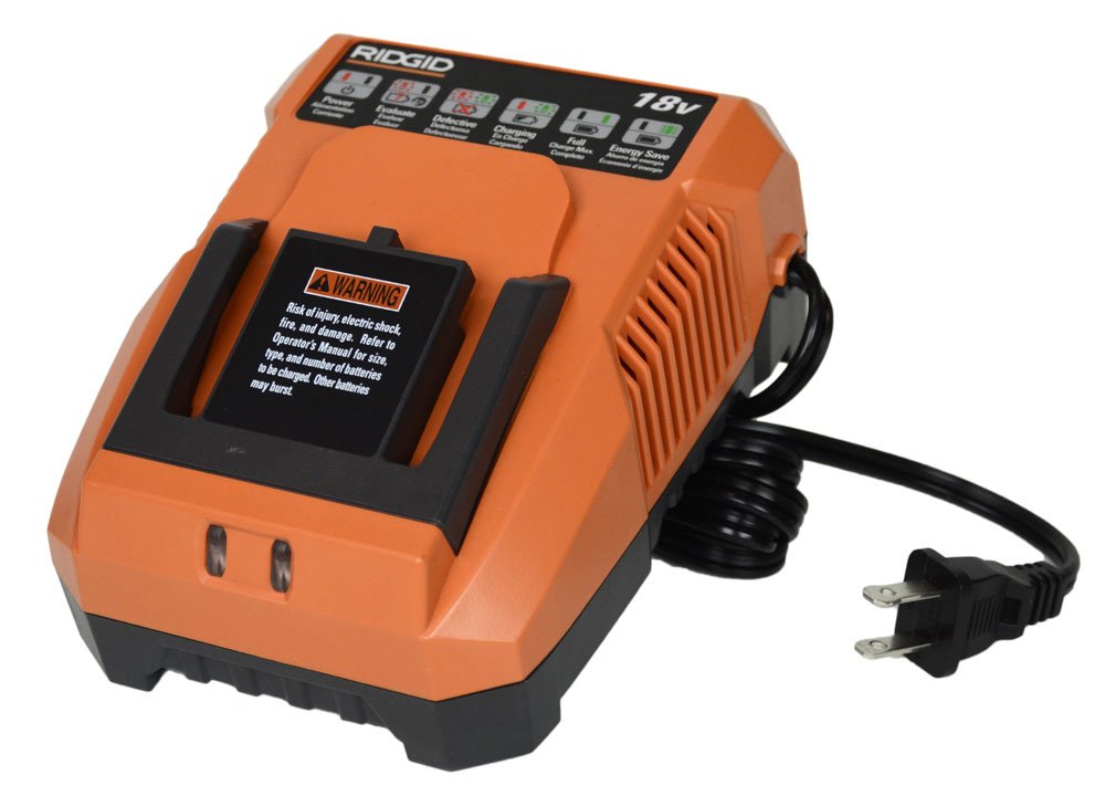 Ridgid R86091 18V NiCd/Li-Ion Dual Chemistry Cordless Tool Battery Charger (Bulk Packaged) - Fast Charging for Drills, Saws & Power Tools - Workshop & Job Site Use
