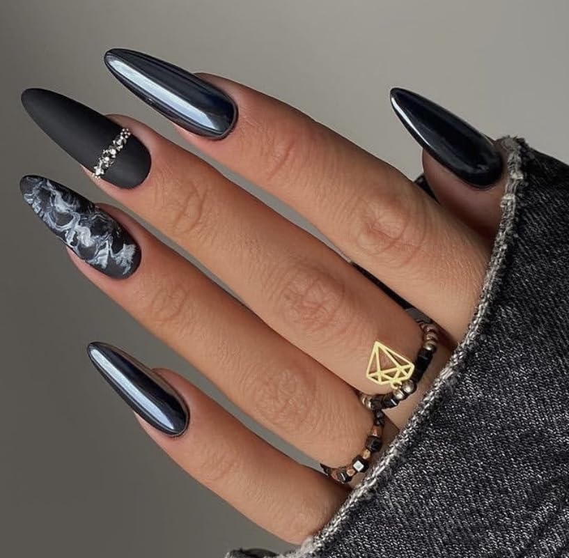 Midnight Black Chrome Nail Pigment Powder - Mirror Effect Smokey Black Nail Polish, Laser Glitter Powder for Nail Art & Makeup - DIY Crafting & Smokey Eyes Makeup (2) - Perfect for Nail Salons, Home Manicures & Party Looks