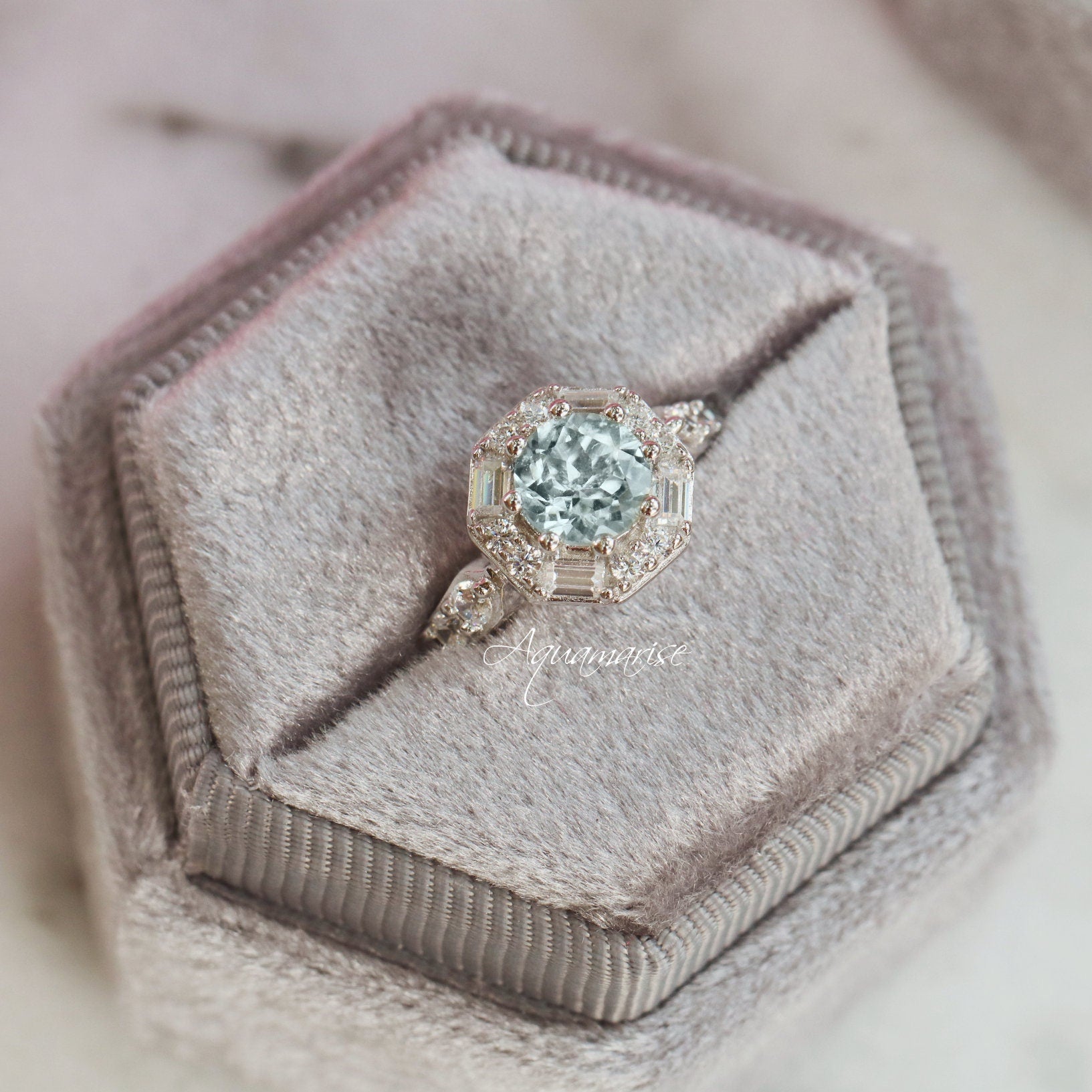 Hexagon Aquamarine Ring for Women - Sterling Silver 925 Jewelry, Elegant Birthstone Gift for March, Perfect for Engagement, Anniversary & Everyday Wear