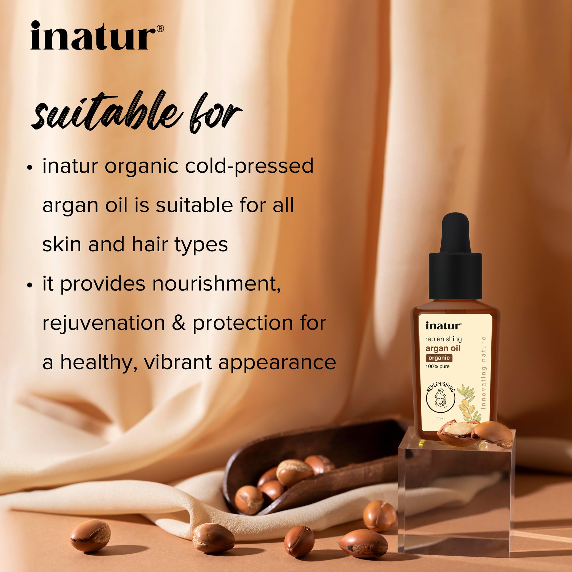 Organic Cold Pressed Argan Oil for Hair & Skin - 100% Pure Natural Moisturizer with Vitamin E | Hydrates, Nourishes & Repairs Dry Hair & Face | 30ml Bottle | Perfect for Daily Hair Care, Facial Treatment & Massage Therapy