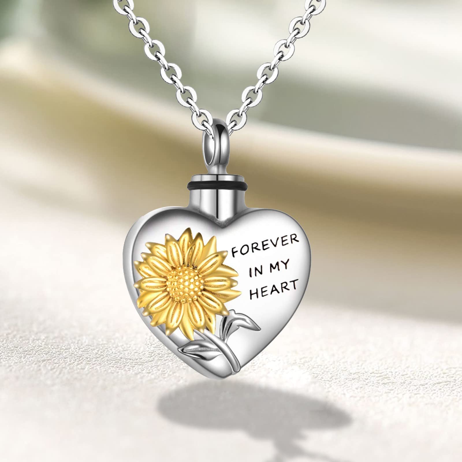 2 Initial Necklaces for Women - Sunflower Memorial Jewelry for Ashes - Personalized Keepsake Pendant for Loved Ones & Pets (Silver, 2.1x1.5cm) - Perfect Sympathy Gift for Loss of Mother, Father, or Dog