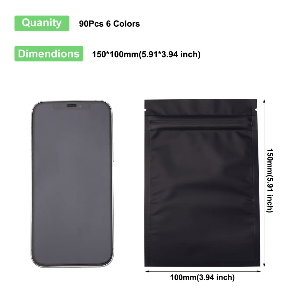 90PCS Rectangle Zip Lock Plastic Bags - Resealable Aluminum Foil Food Storage Bags | 6 Colors Small Poly Bags | Reusable Self Sealing Bags for Beads, Jewelry, Candies, Cookies, Coffee Beans & Snacks | Perfect for Kitchen, Pantry, Travel & Craft Organization