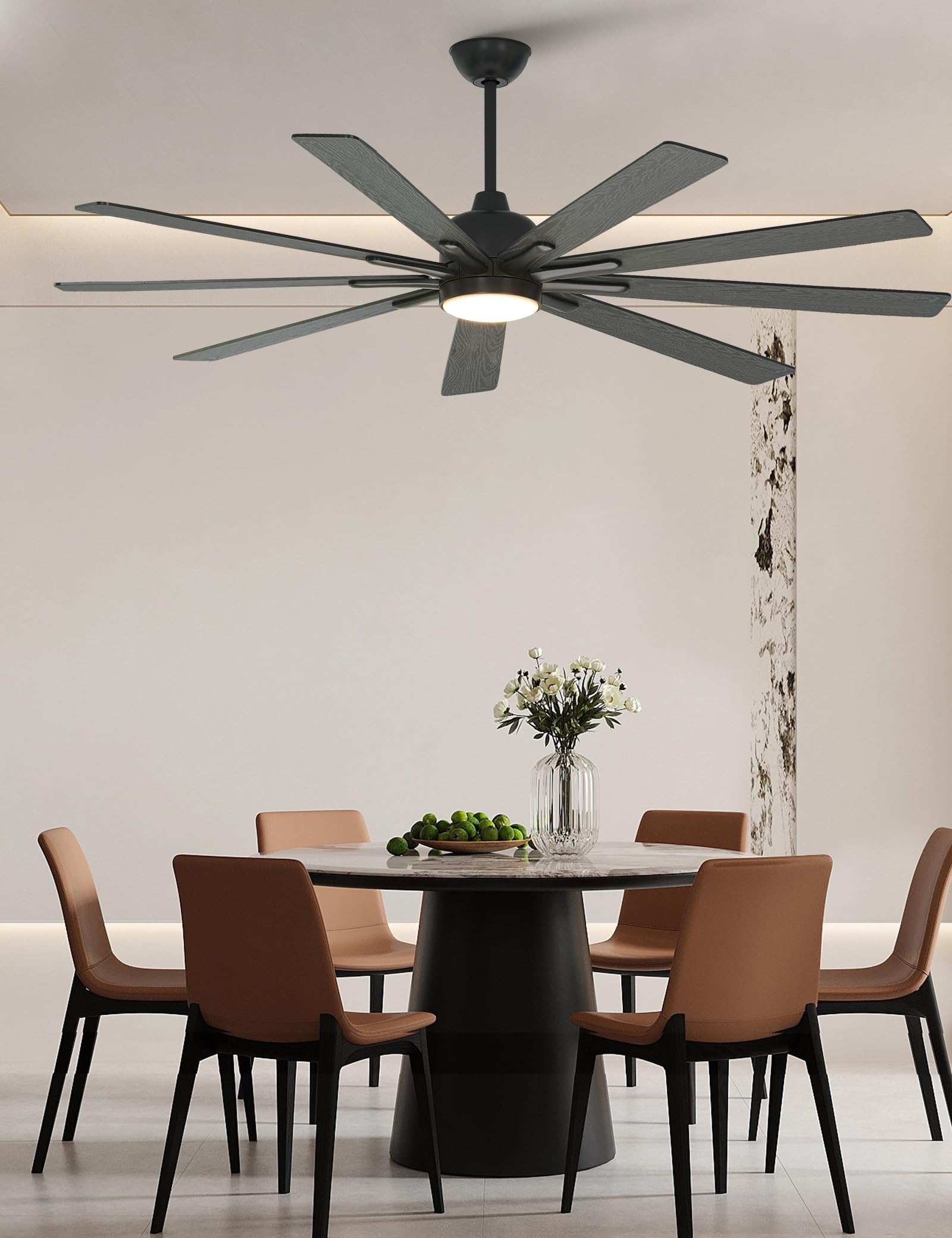 72-Inch Warmiplanet Ceiling Fan with Lights & Remote - Silent Reversible DC Motor, 6 Speeds, Dimmable 3-Color LED, Timer, 9 Black Blades - Perfect for Living Room, Bedroom & Outdoor Spaces