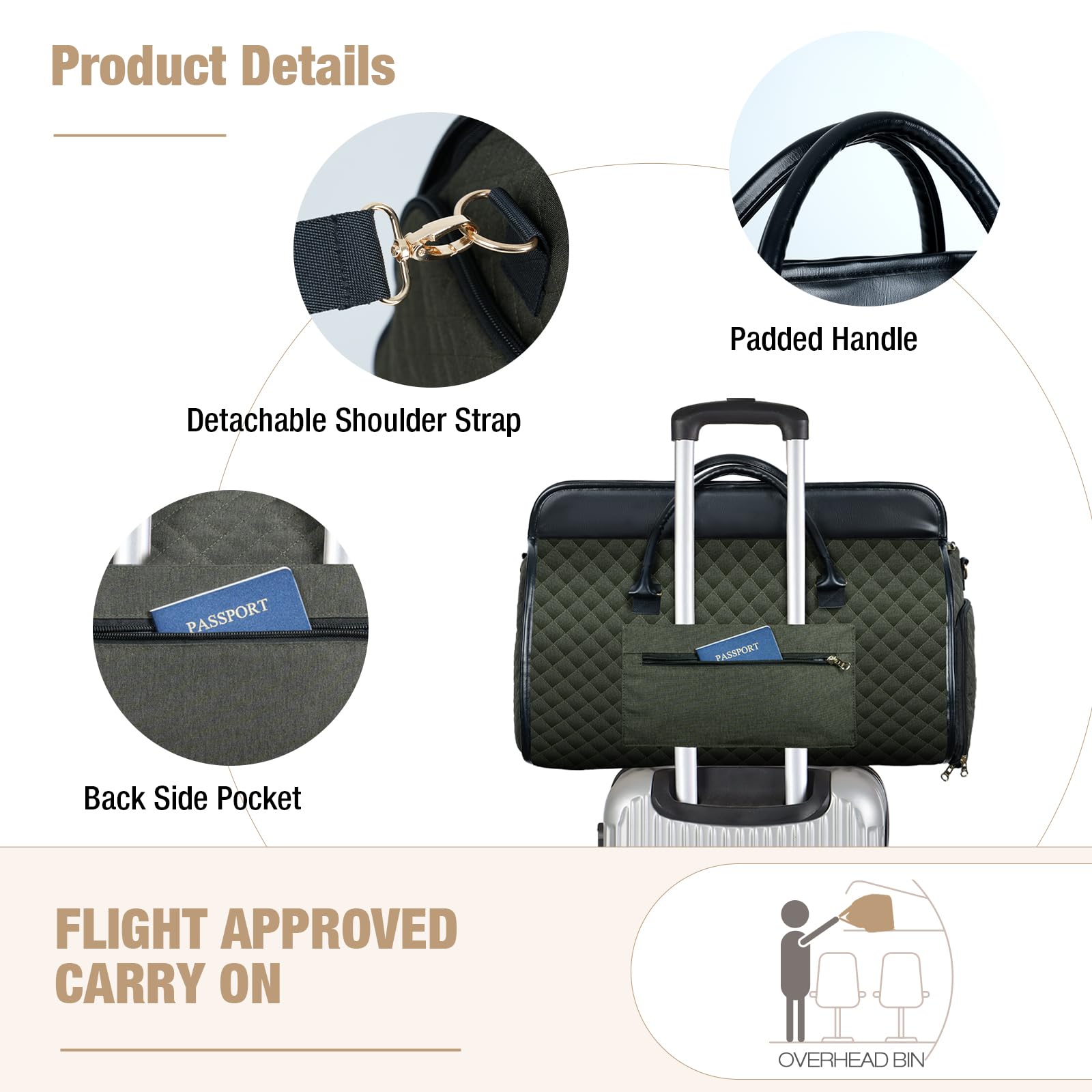 Premium Convertible Garment Bag for Women - Large PU Leather Duffel Bag with Shoe Compartment | 2-in-1 Hanging Suitcase for Business Travel & Weekend Getaways | Carry-On Luggage with Waterproof Design for Airplanes & Train Trips
