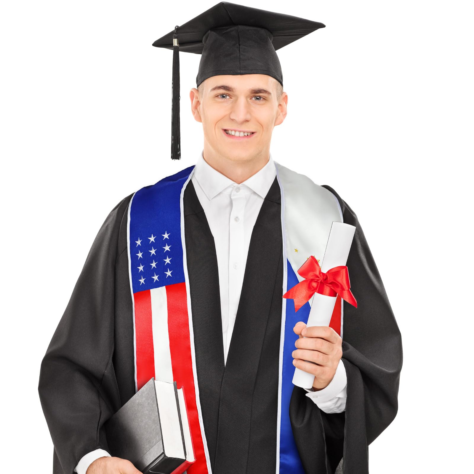 2024 Graduation Stole with USA and Philippines Flag - American Filipino Graduation Sash for Study Abroad & International Students | Perfect for Graduation Ceremony, Class Photos & Cultural Celebration