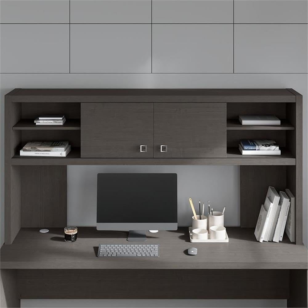 Bush Business Furniture Echo 72W Desk Hutch in Charcoal Maple - Home Office Desk Organizer with Storage Shelf for Computer, Printer & Office Supplies - Perfect for Work from Home & Small Office Spaces