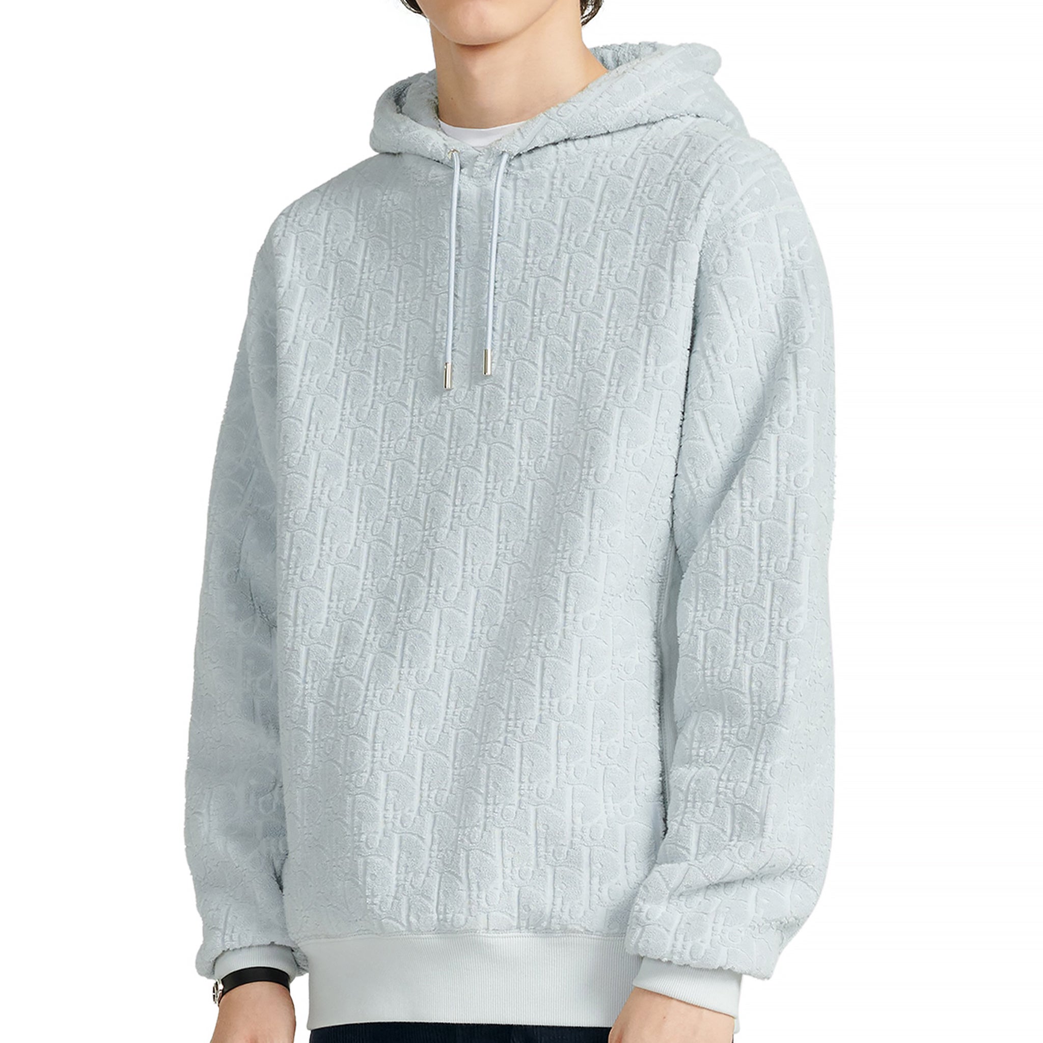 Dior Oblique Blue Cotton Hoodie for Men & Women | Relaxed Fit Terry Toweling Pullover | Casual Wear, Street Style & Lounge Comfort