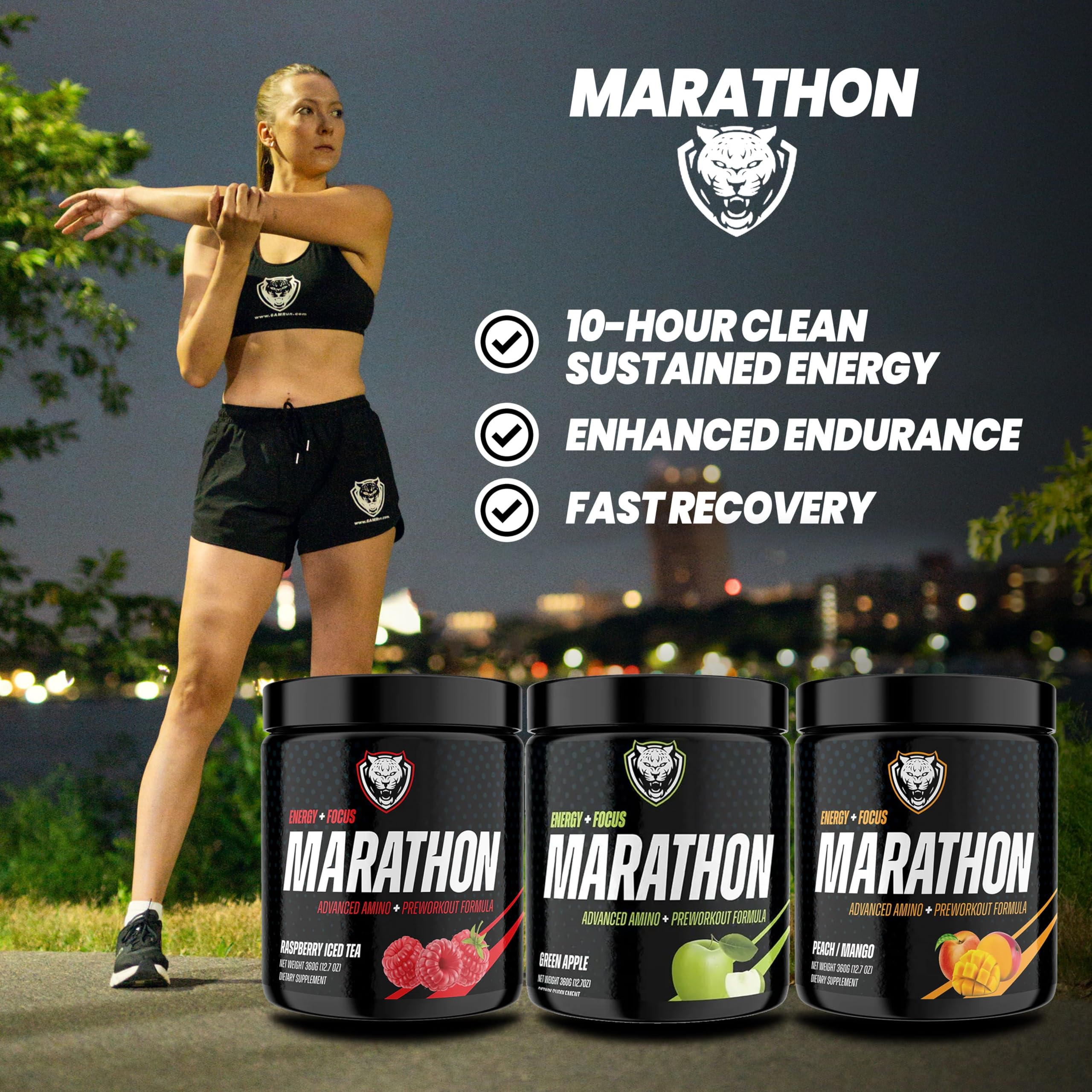 6AM Run Marathon Pre Workout Powder - Clean Energy Boost for Distance Running & Cardio | Natural Amino Acid Formula for Stamina & Endurance | Keto, Vegan Friendly with Electrolytes | Green Apple Flavor (30 Servings) - Perfect for Marathon Training, Gym Workouts & Outdoor Running