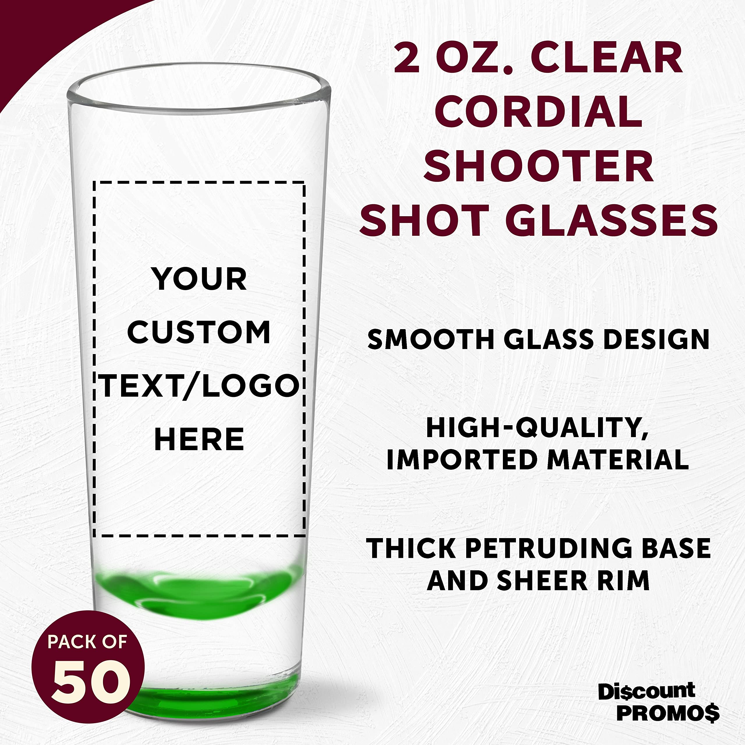 Custom 2 oz Cordial Shot Glasses Set of 50 - Personalized Bulk Pack for Parties, Weddings & Events - Durable Green Glassware for Bars, Restaurants & Home Entertaining