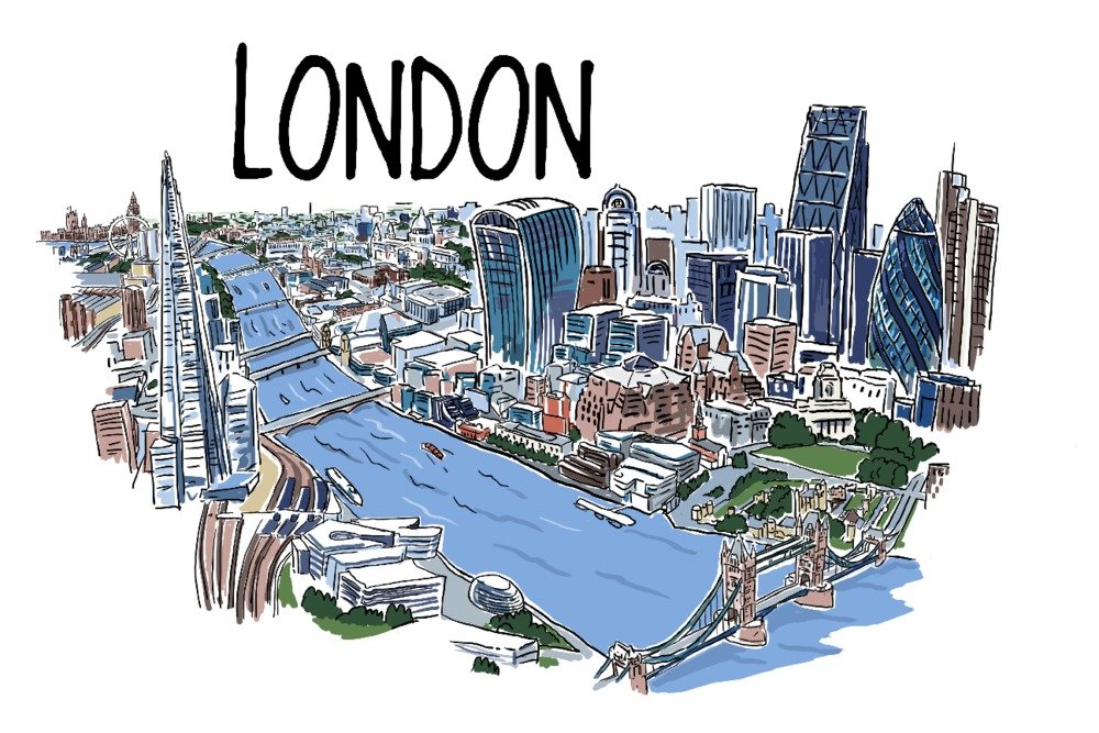 Lantern Press London England Cityscape Line Drawing - 9x12 Art Print, Wall Decor Travel Poster for Home, Office & Gift
