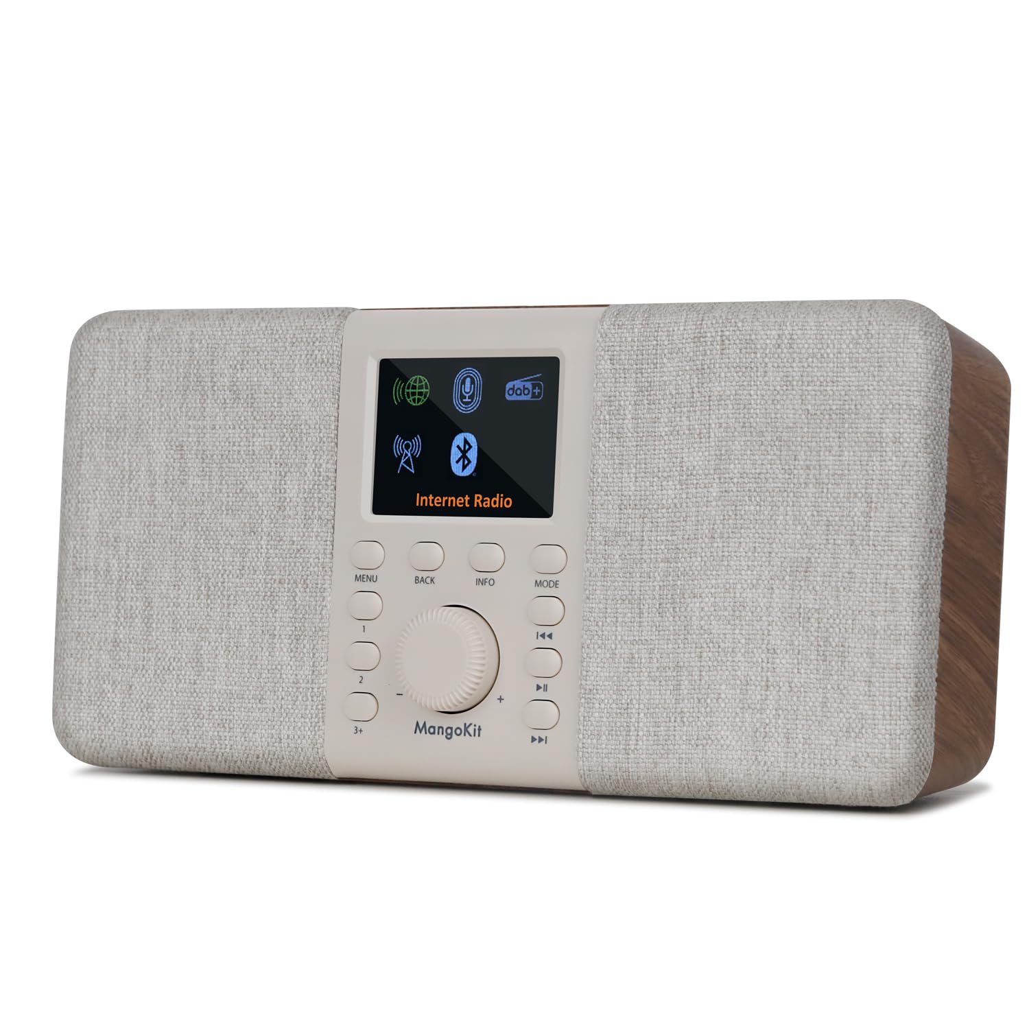 MangoKit SR20 Digital Internet Radio with DAB/DAB+, WiFi, Bluetooth, FM - Smart Podcast Player, Color Screen, Dual Alarms, AC/Battery Powered - Perfect for Kitchen, Bedroom, and Office Use