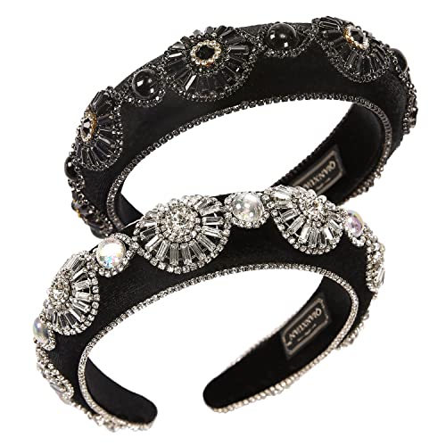 Sparkling Crystal Rhinestone Headbands for Women - Wide Padded Hair Hoop with Pearly Flower Design | Handmade Diamond Hair Accessories for Weddings, Parties, Birthdays & Special Occasions | Perfect for Bridal, Prom, Evening Events and Formal Gatherings (Type H)