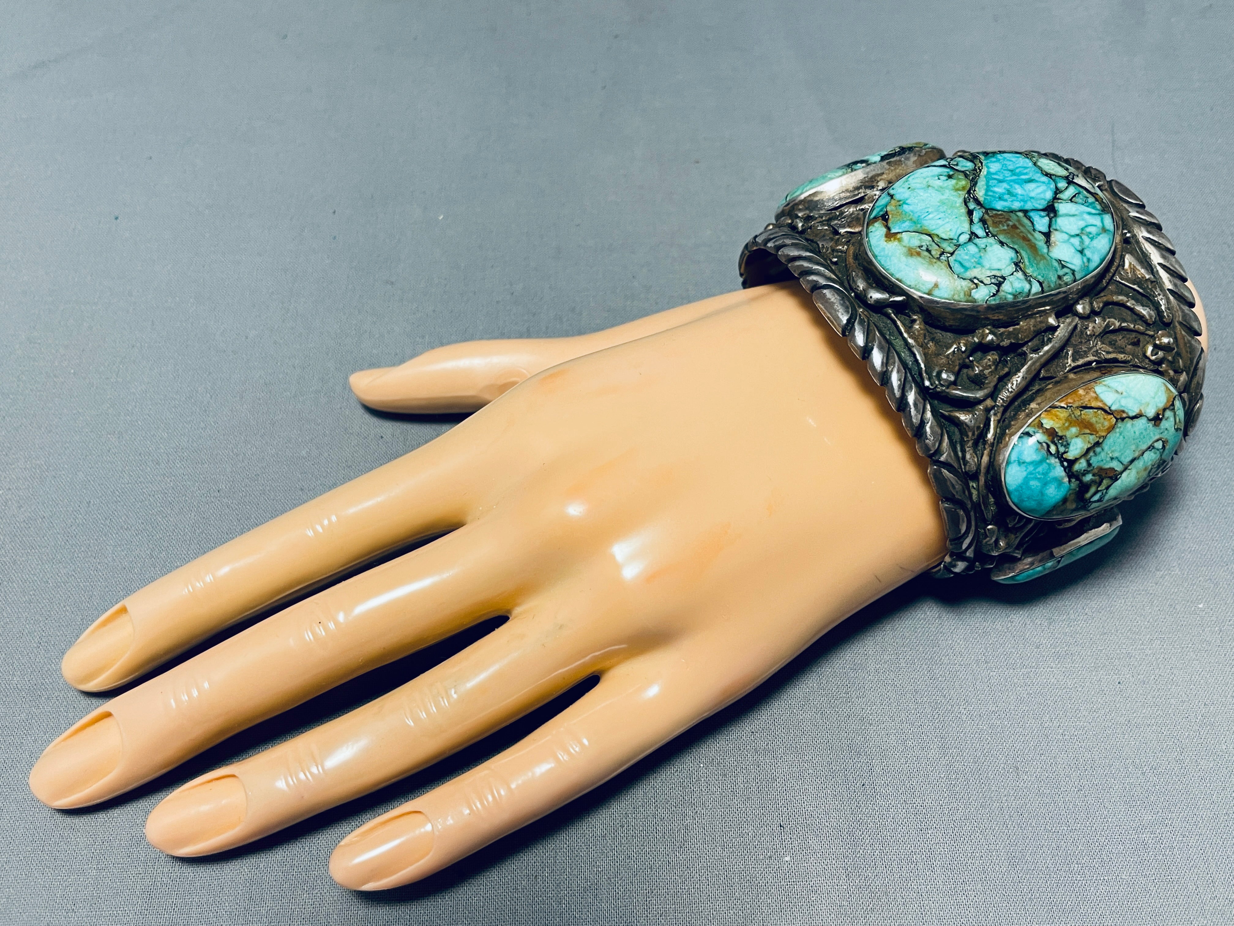 Vintage Navajo Spiderweb Turquoise Sterling Silver Bracelet - 174g Handmade Native American Jewelry for Women & Men | Perfect for Boho Fashion, Gift Giving & Special Occasions
